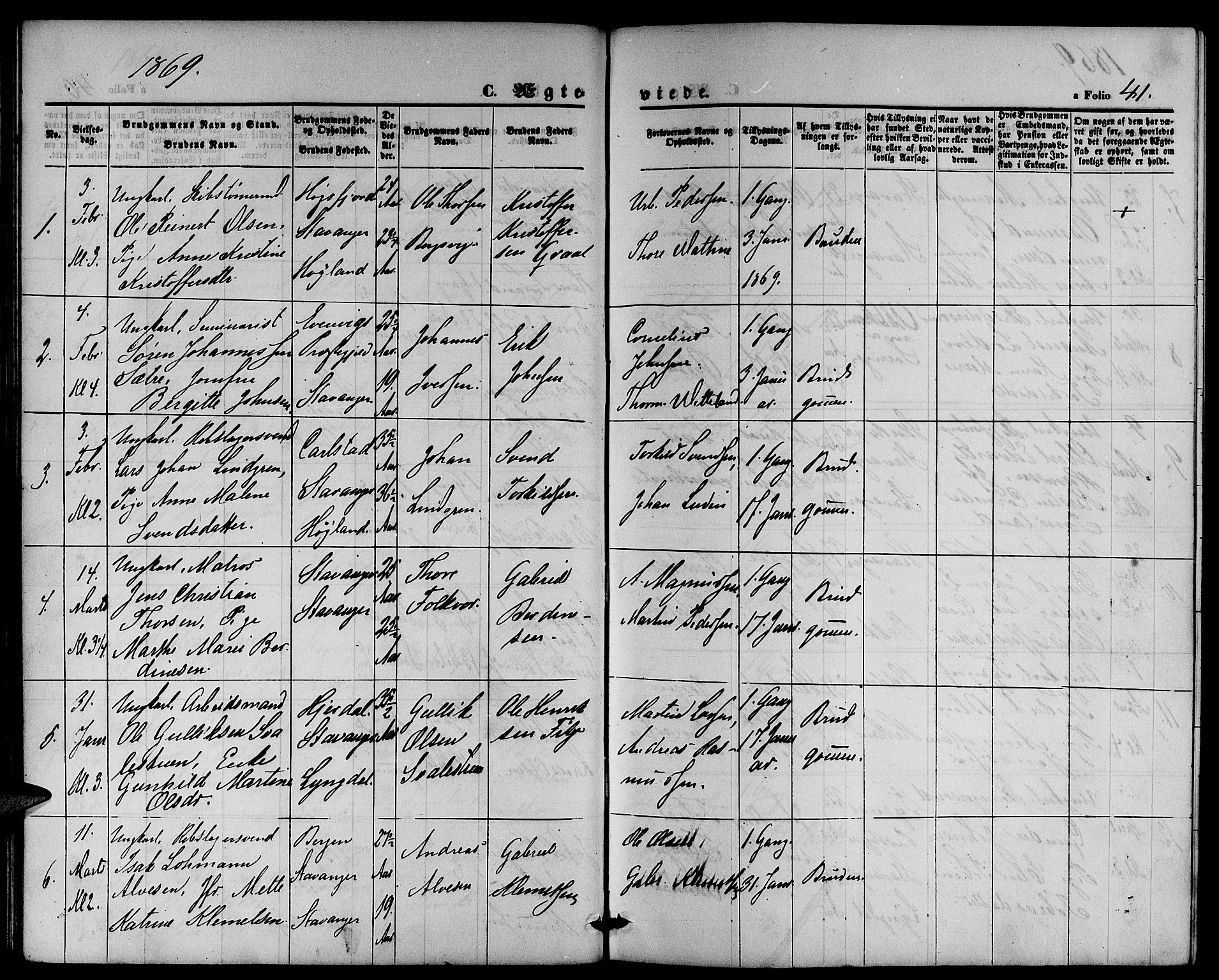 St. Petri sokneprestkontor, AV/SAST-A-101813/001/30/30BB/L0002: Klokkerbok nr. B 2, 1865-1885, s. 41