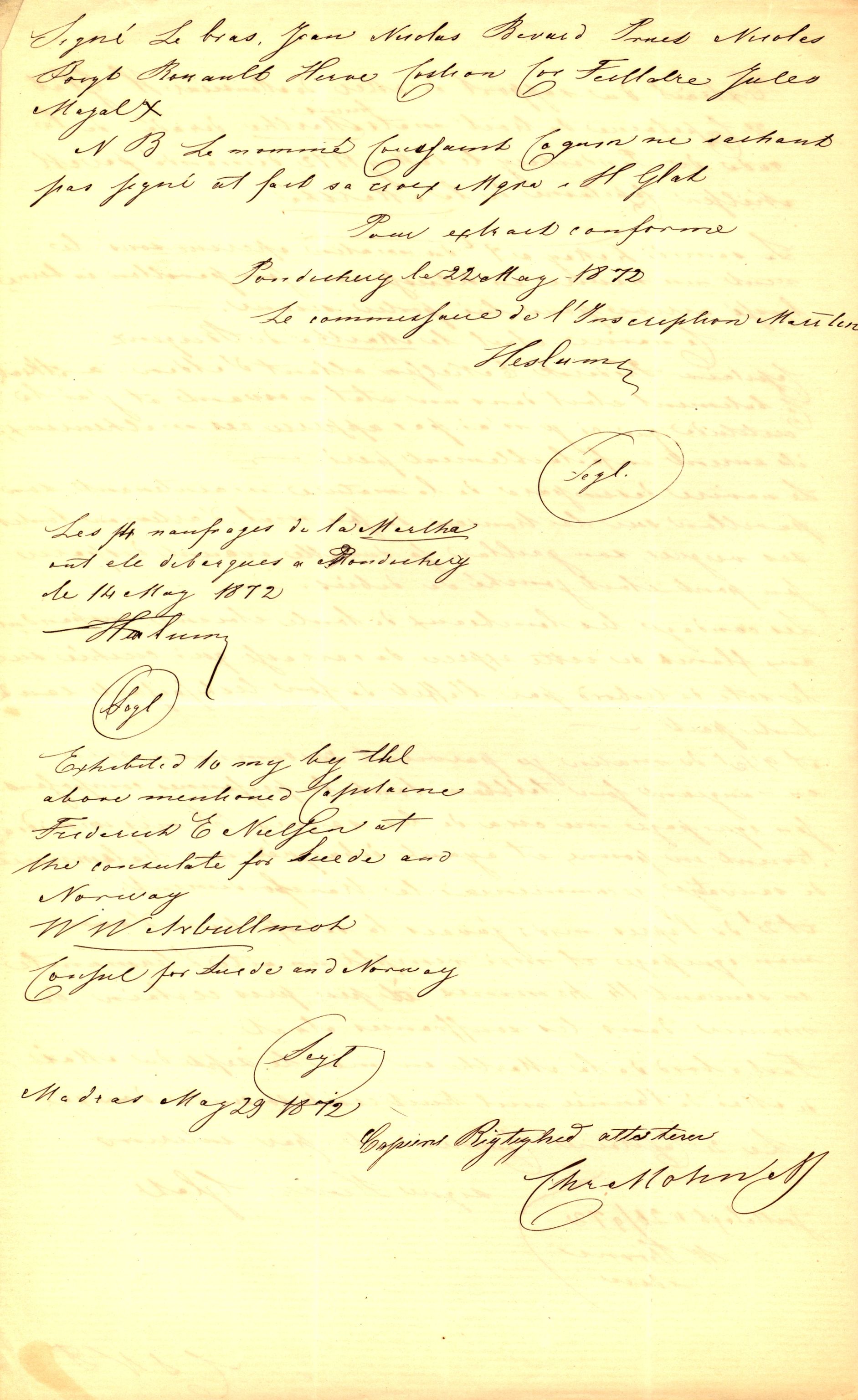 Pa 63 - Østlandske skibsassuranceforening, VEMU/A-1079/G/Ga/L0004/0007: Havaridokumenter / Martha, 1872