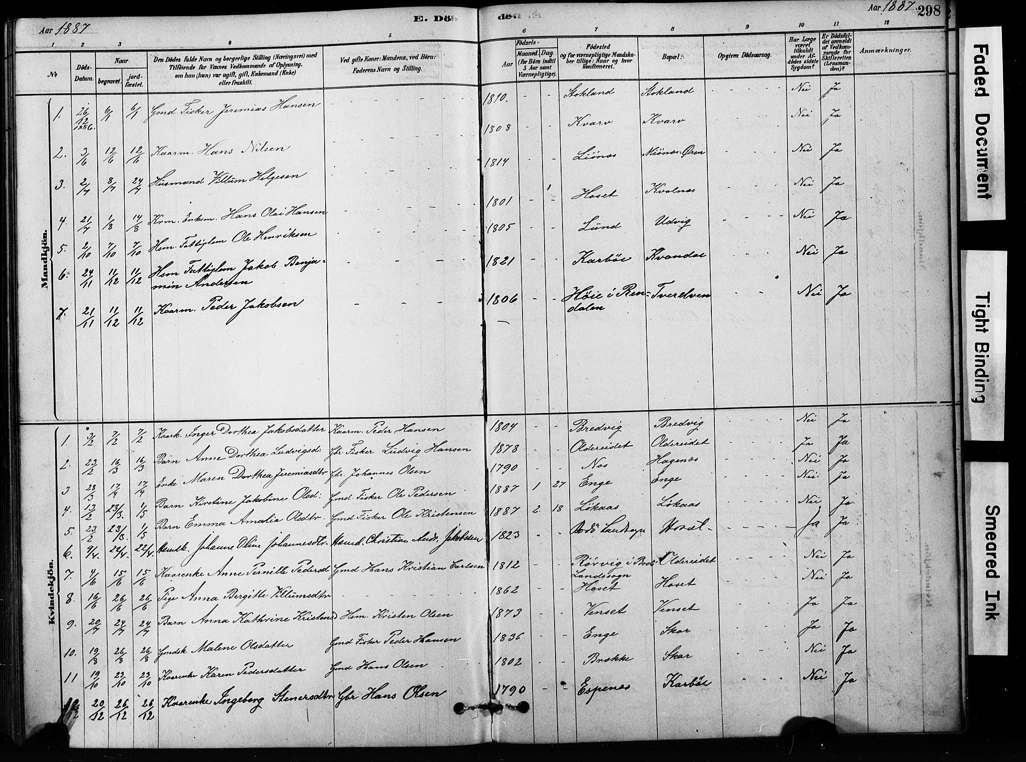 Ministerialprotokoller, klokkerbøker og fødselsregistre - Nordland, AV/SAT-A-1459/852/L0754: Klokkerbok nr. 852C05, 1878-1894, s. 298