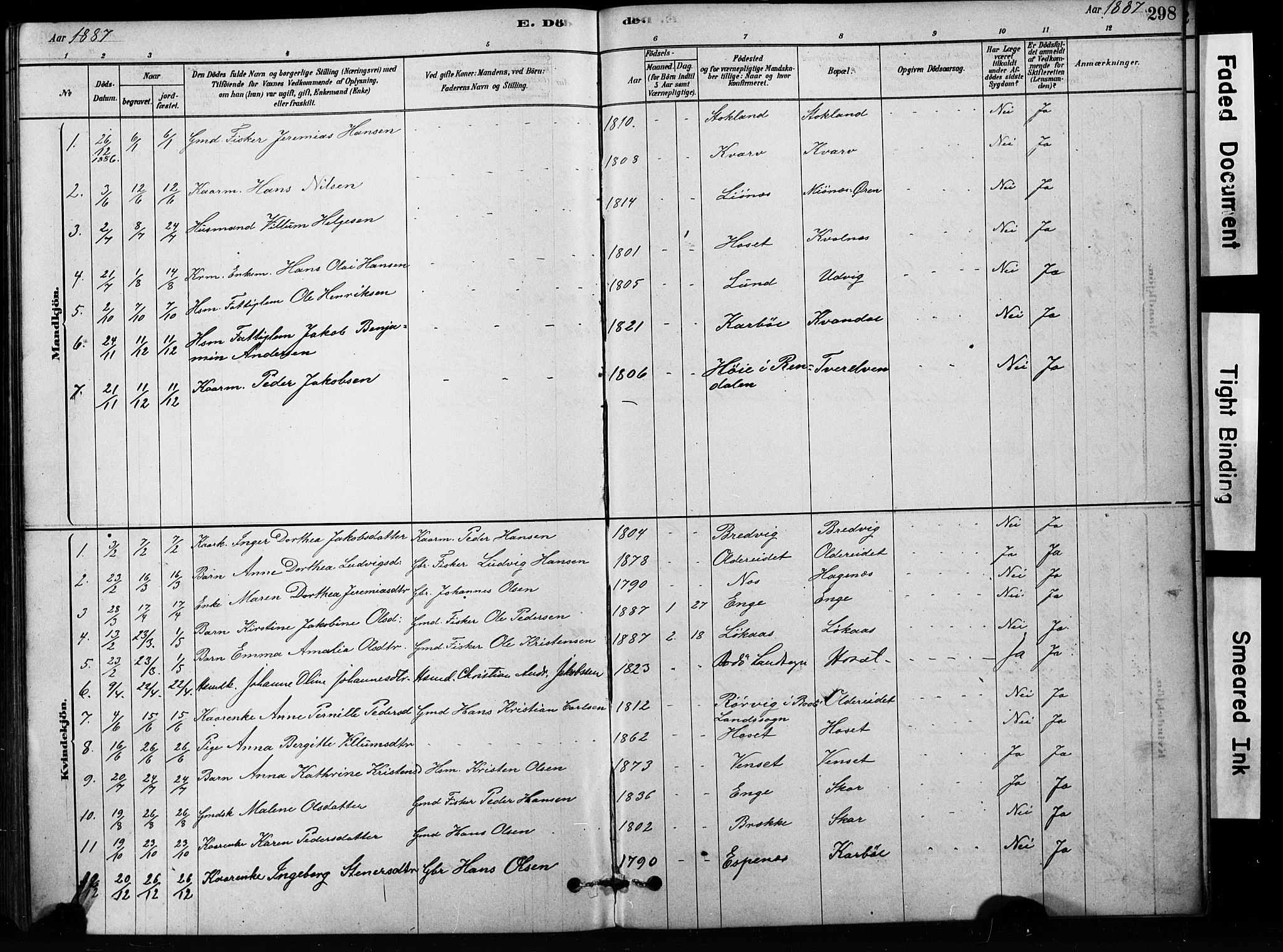 Ministerialprotokoller, klokkerbøker og fødselsregistre - Nordland, SAT/A-1459/852/L0754: Klokkerbok nr. 852C05, 1878-1894, s. 298