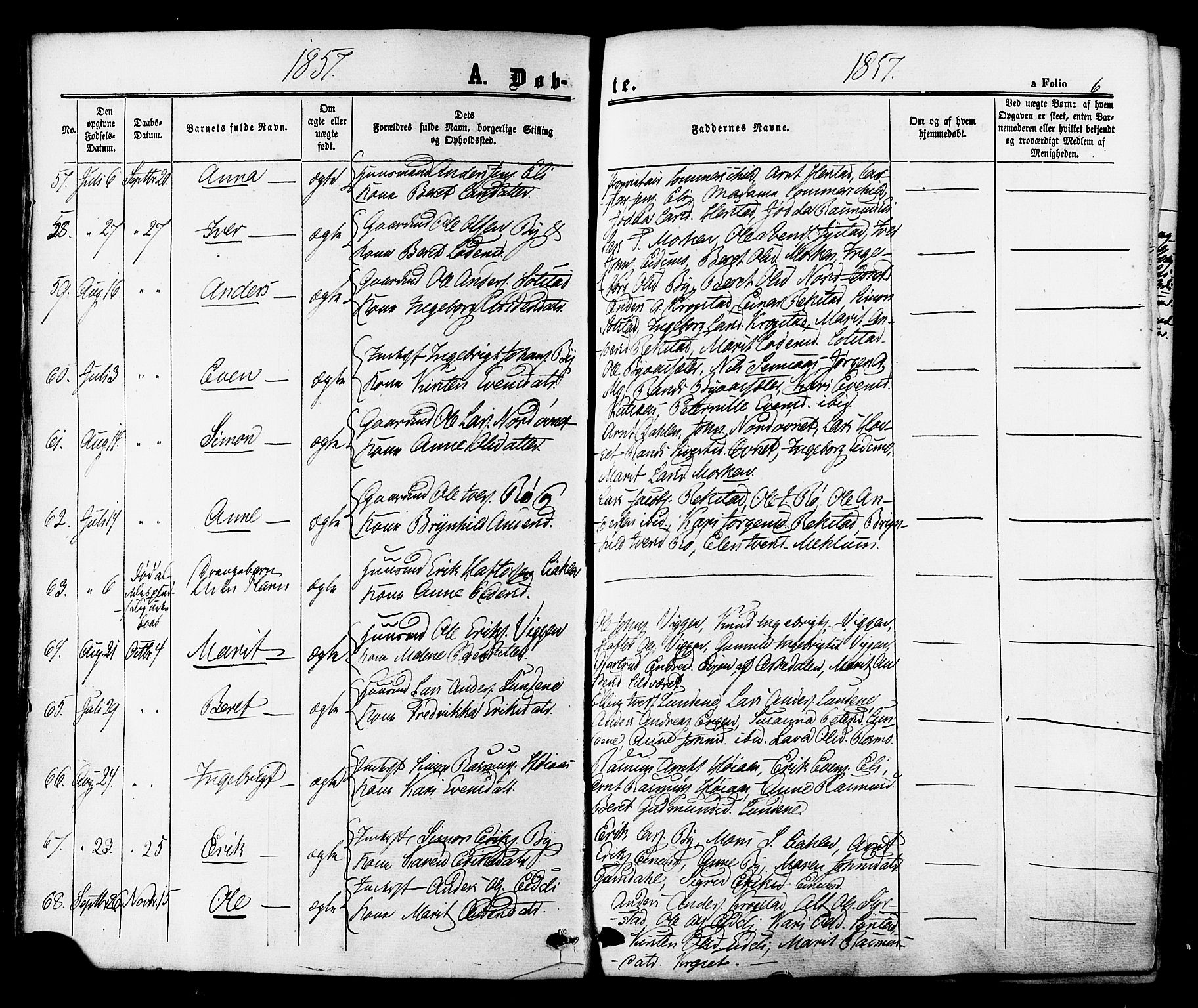 Ministerialprotokoller, klokkerbøker og fødselsregistre - Sør-Trøndelag, SAT/A-1456/665/L0772: Ministerialbok nr. 665A07, 1856-1878, s. 6