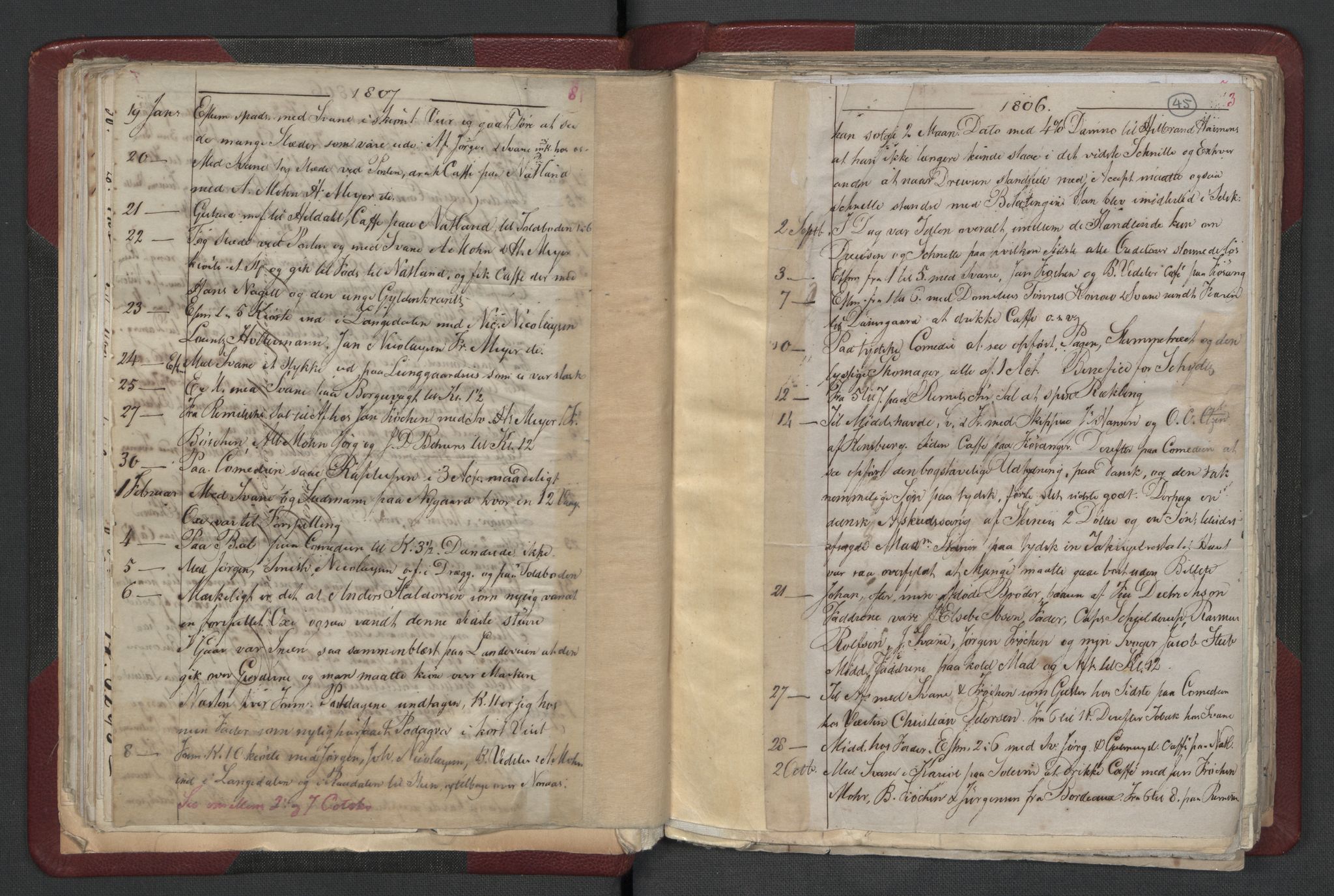 Meltzer, Fredrik, AV/RA-PA-0028/F/L0001: Dagbok for årene 1796-1808, 1811, 1817, 1796-1817, s. 44b-45a