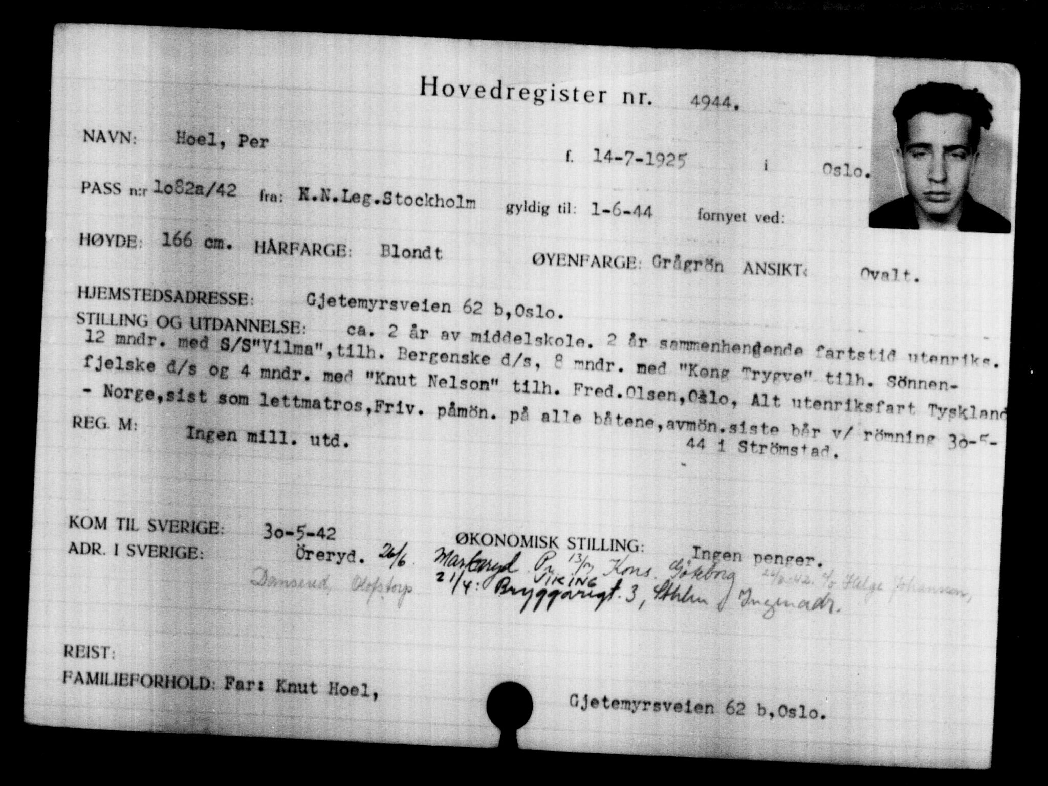 Utenriksstasjonene, Legasjonen i Stockholm, Flyktningkontoret, AV/RA-S-6753/V/Va/L0004: Kjesäterkartoteket, flyktninger med registreringsnr. 3496-6610, 1940-1945, s. 1719