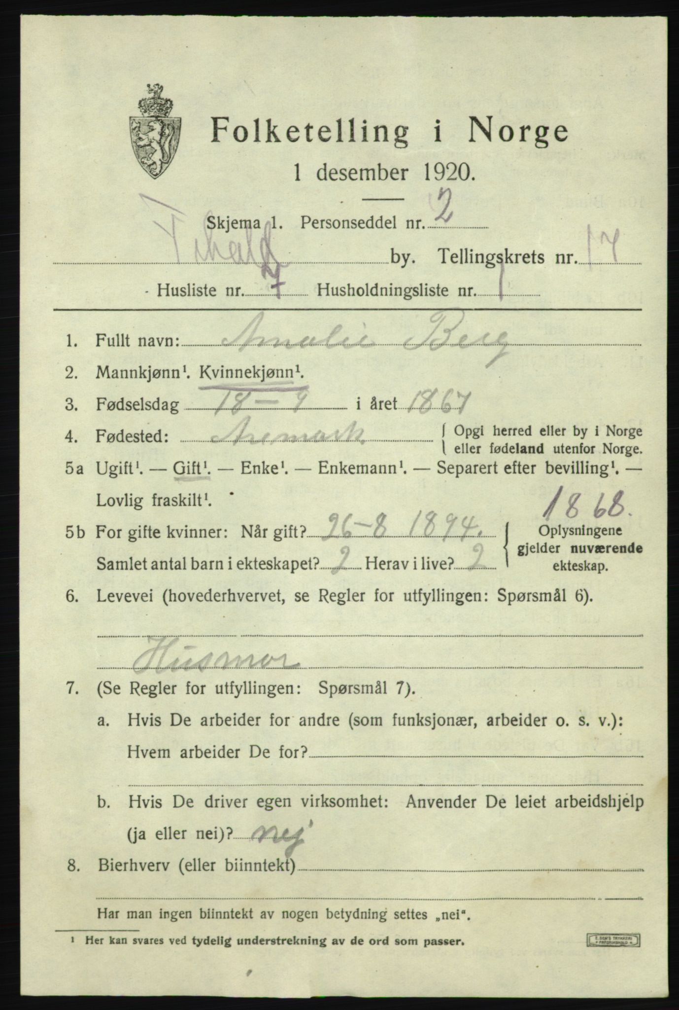 SAO, Folketelling 1920 for 0101 Fredrikshald kjøpstad, 1920, s. 25870