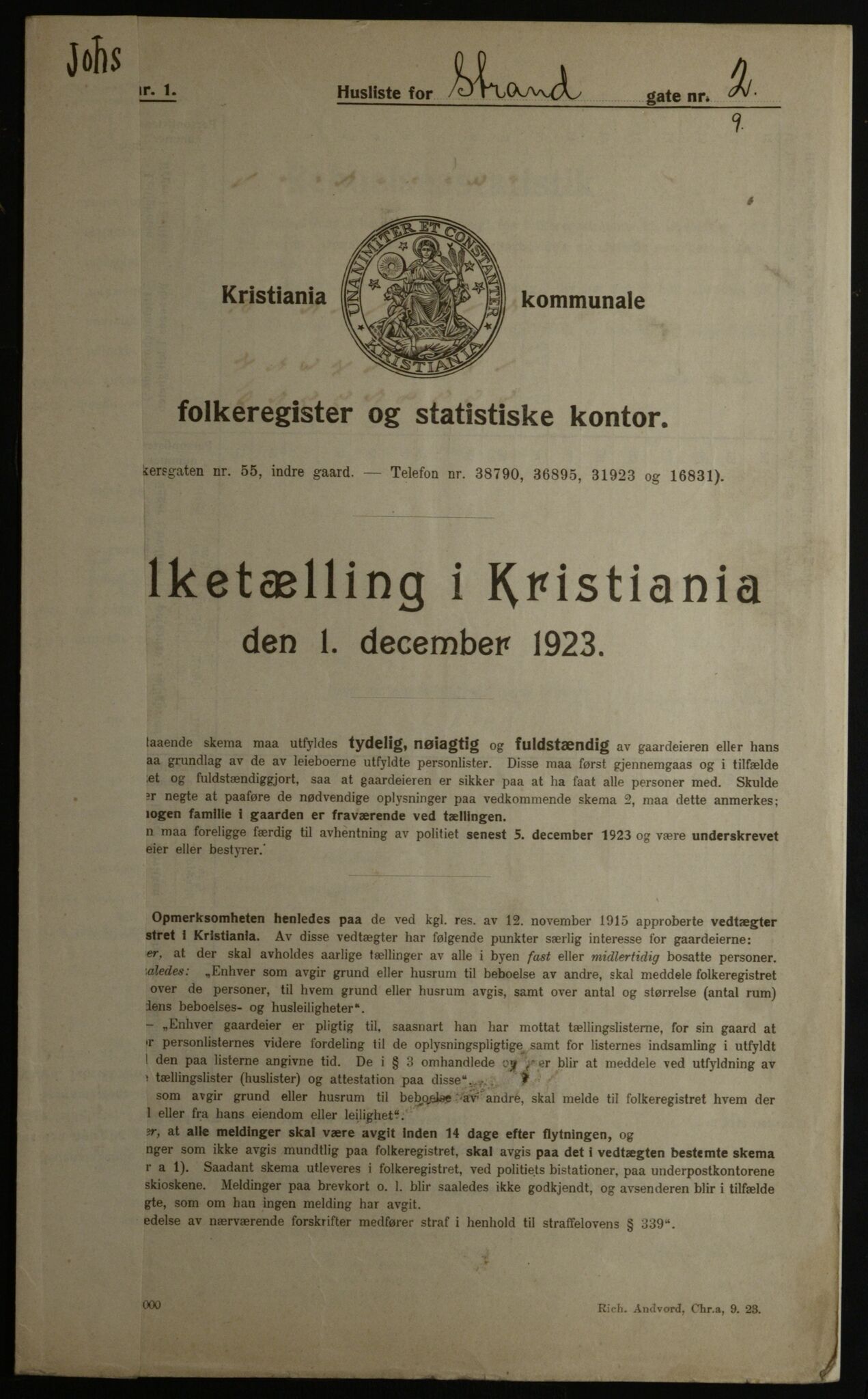 OBA, Kommunal folketelling 1.12.1923 for Kristiania, 1923, s. 114846