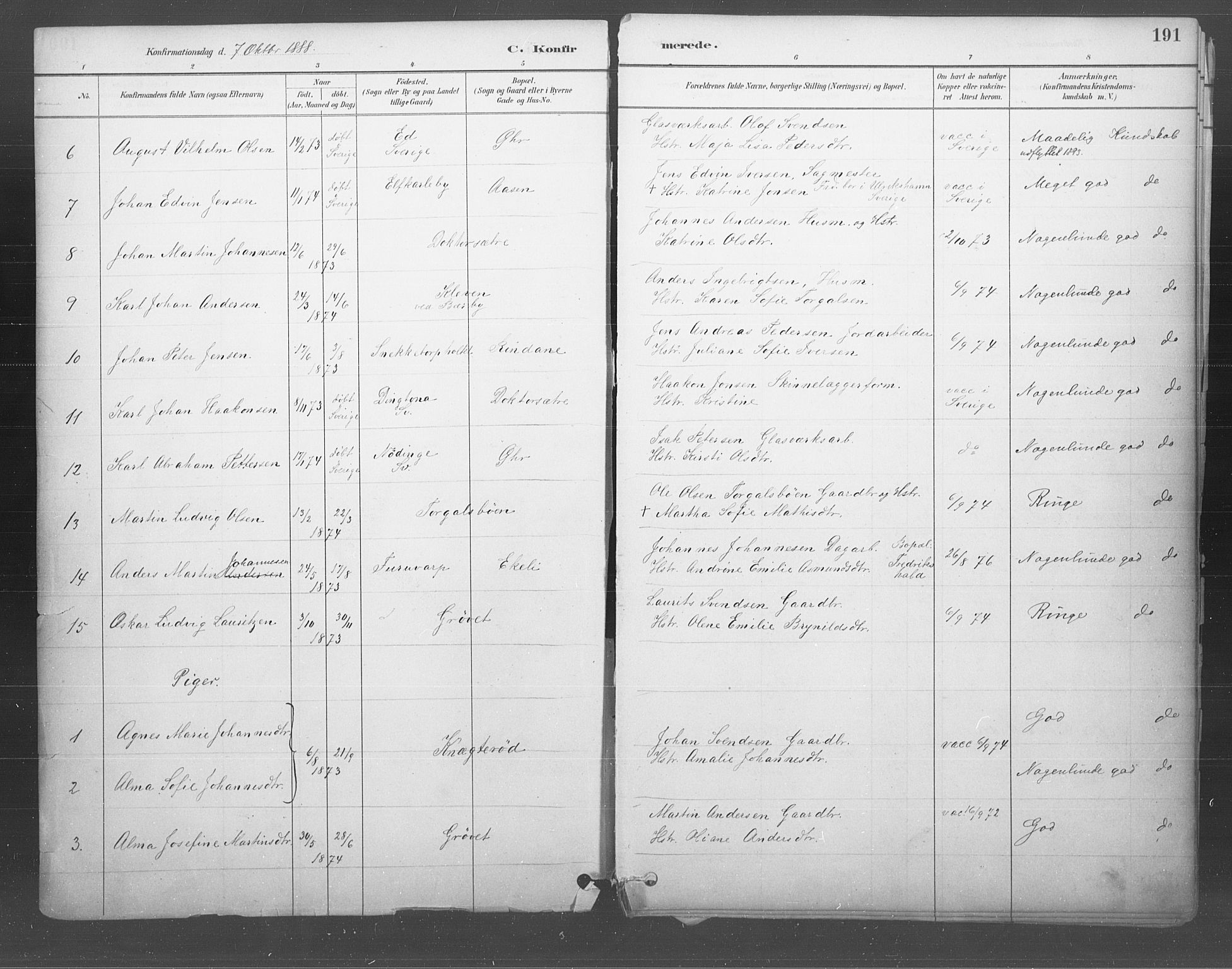 Idd prestekontor Kirkebøker, AV/SAO-A-10911/F/Fb/L0002: Ministerialbok nr. II 2, 1882-1923, s. 191