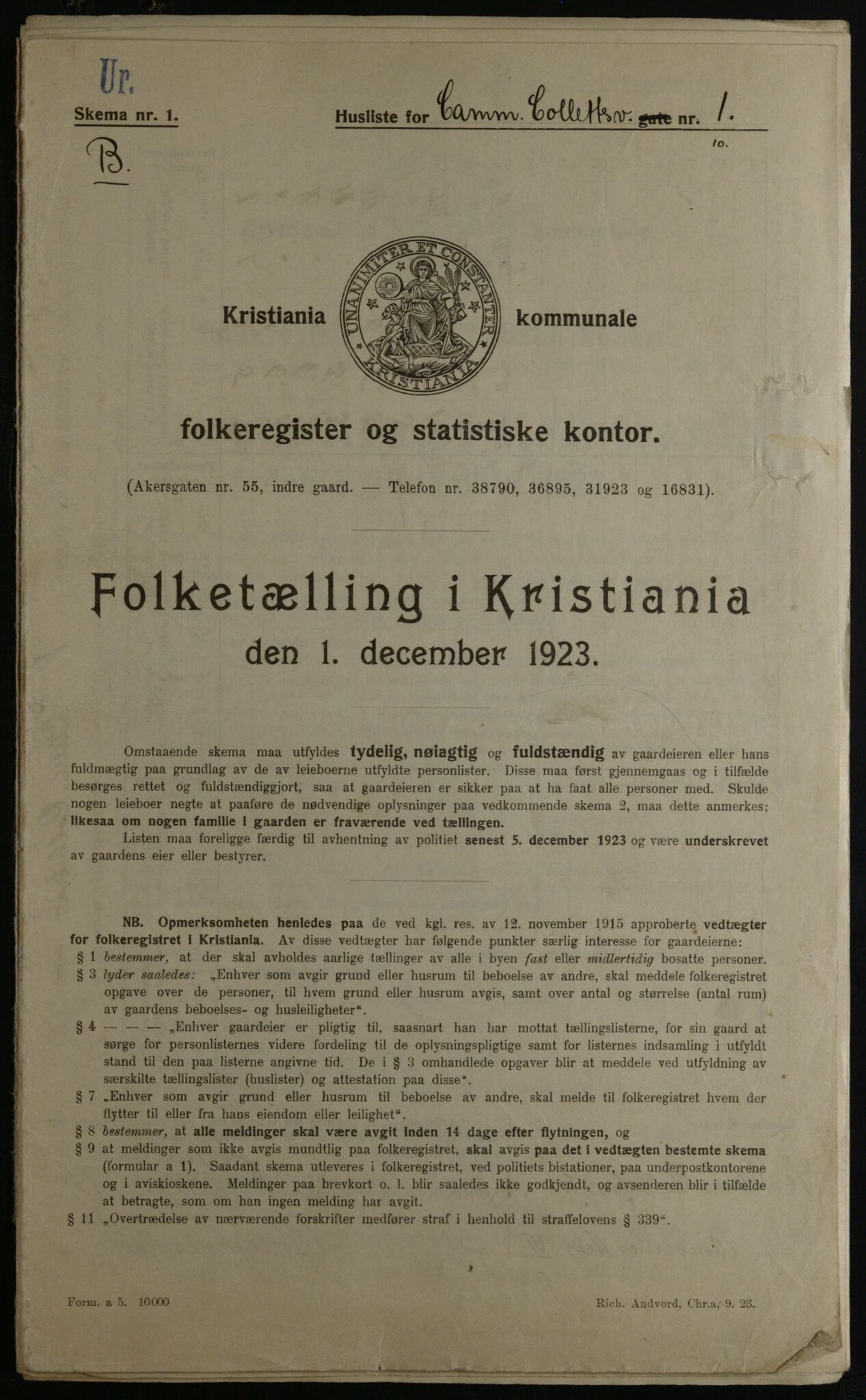 OBA, Kommunal folketelling 1.12.1923 for Kristiania, 1923, s. 12766