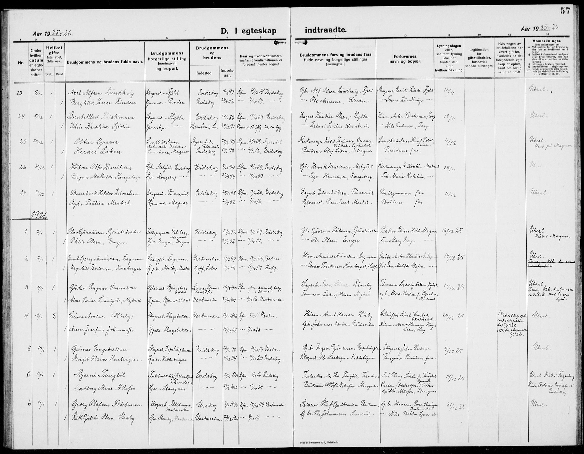 Eidskog prestekontor, SAH/PREST-026/H/Ha/Hab/L0007: Klokkerbok nr. 7, 1925-1938, s. 57