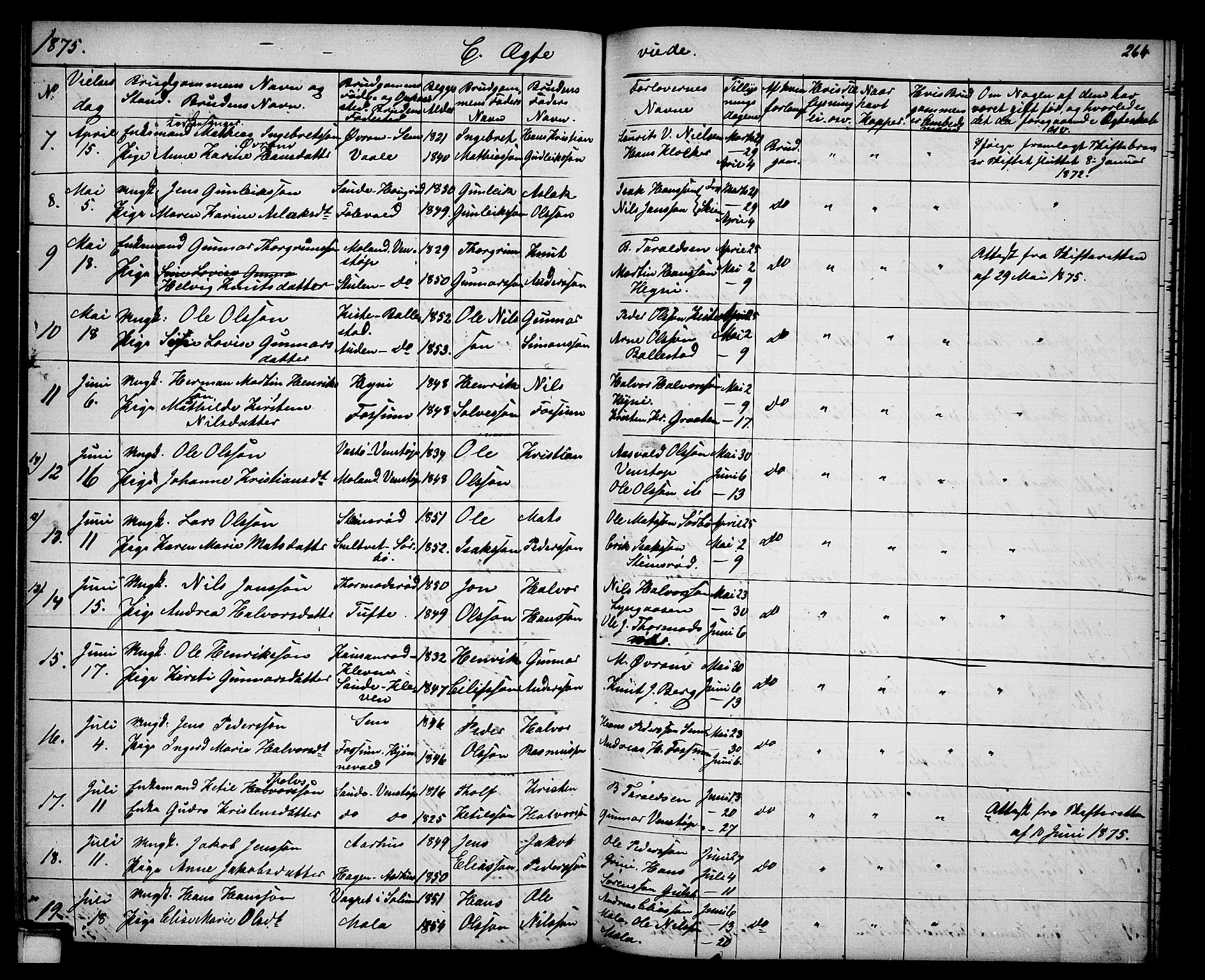 Gjerpen kirkebøker, AV/SAKO-A-265/G/Ga/L0001: Klokkerbok nr. I 1, 1864-1882, s. 264