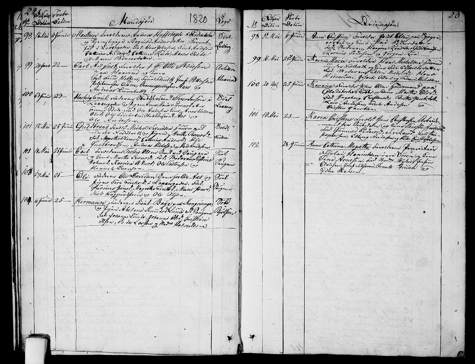 Aker prestekontor kirkebøker, SAO/A-10861/G/L0003: Klokkerbok nr. 3, 1819-1836, s. 22-23