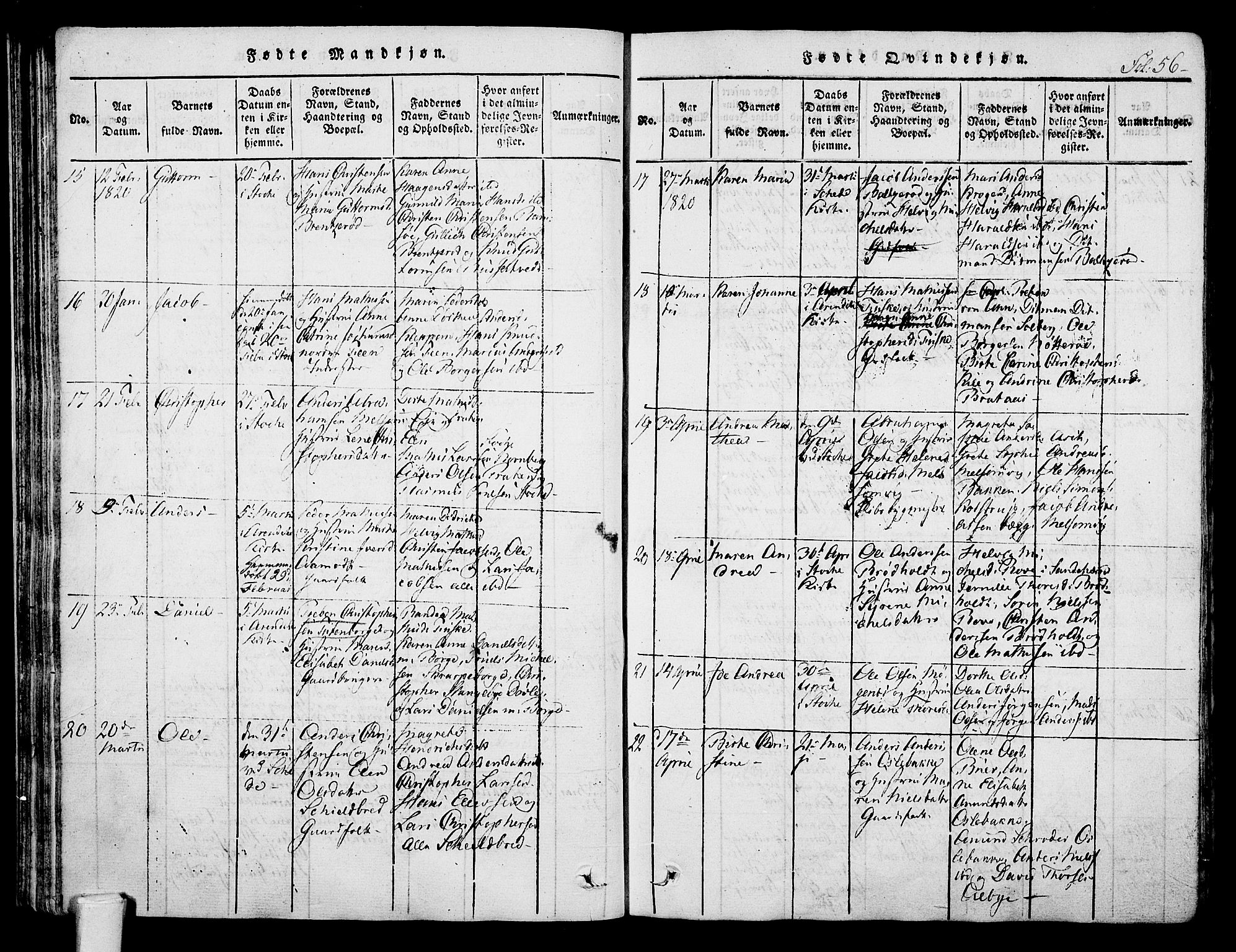 Stokke kirkebøker, AV/SAKO-A-320/F/Fa/L0005: Ministerialbok nr. I 5, 1815-1826, s. 56