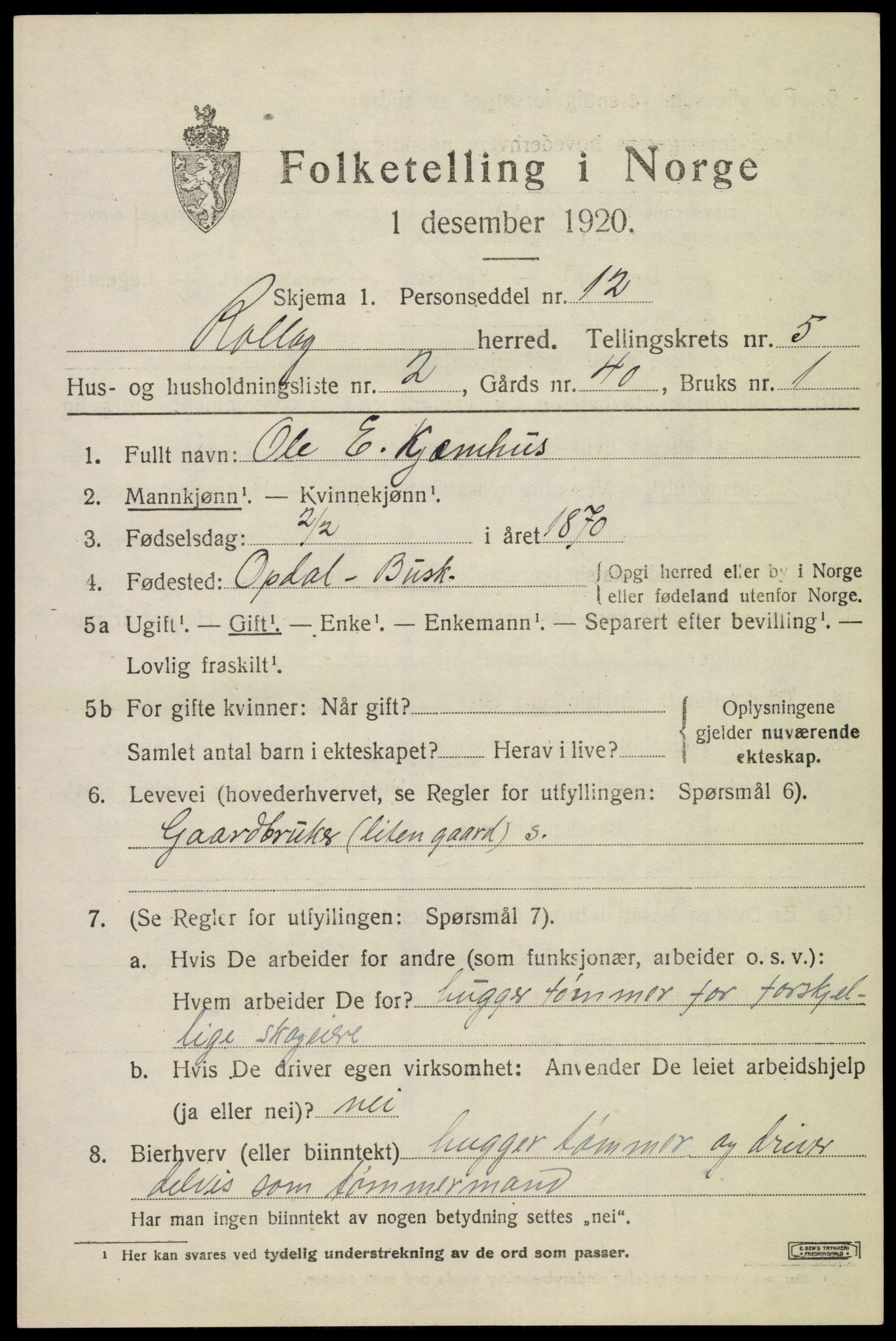 SAKO, Folketelling 1920 for 0632 Rollag herred, 1920, s. 2086