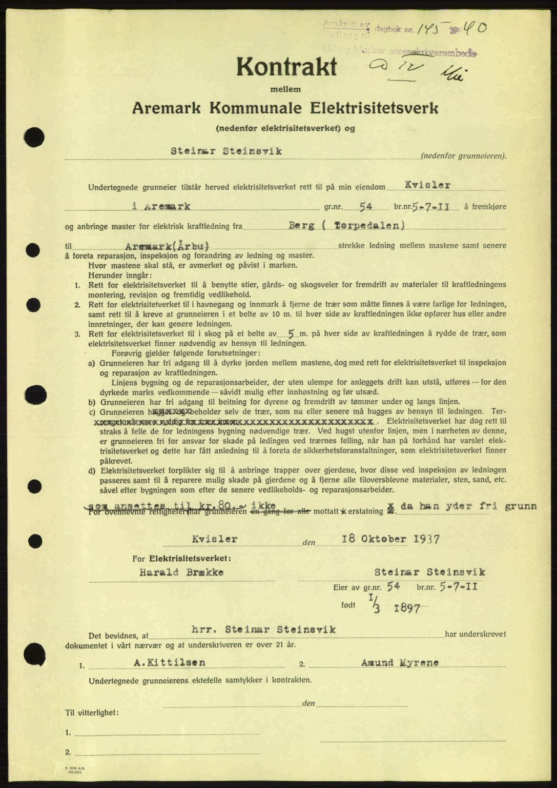 Idd og Marker sorenskriveri, AV/SAO-A-10283/G/Gb/Gbb/L0004: Pantebok nr. A4, 1940-1941, Dagboknr: 145/1940