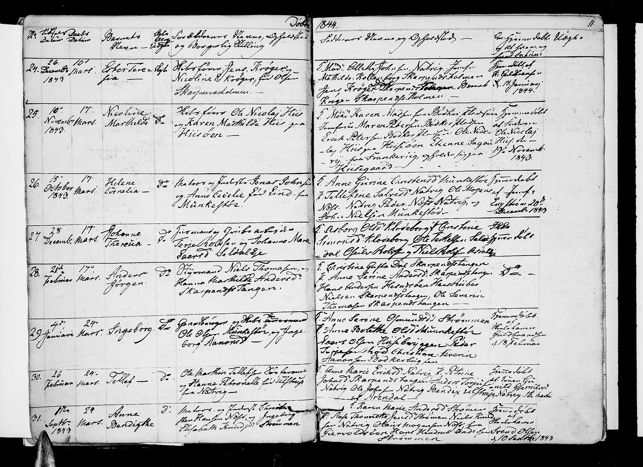 Øyestad sokneprestkontor, AV/SAK-1111-0049/F/Fb/L0006: Klokkerbok nr. B 6, 1843-1854, s. 11