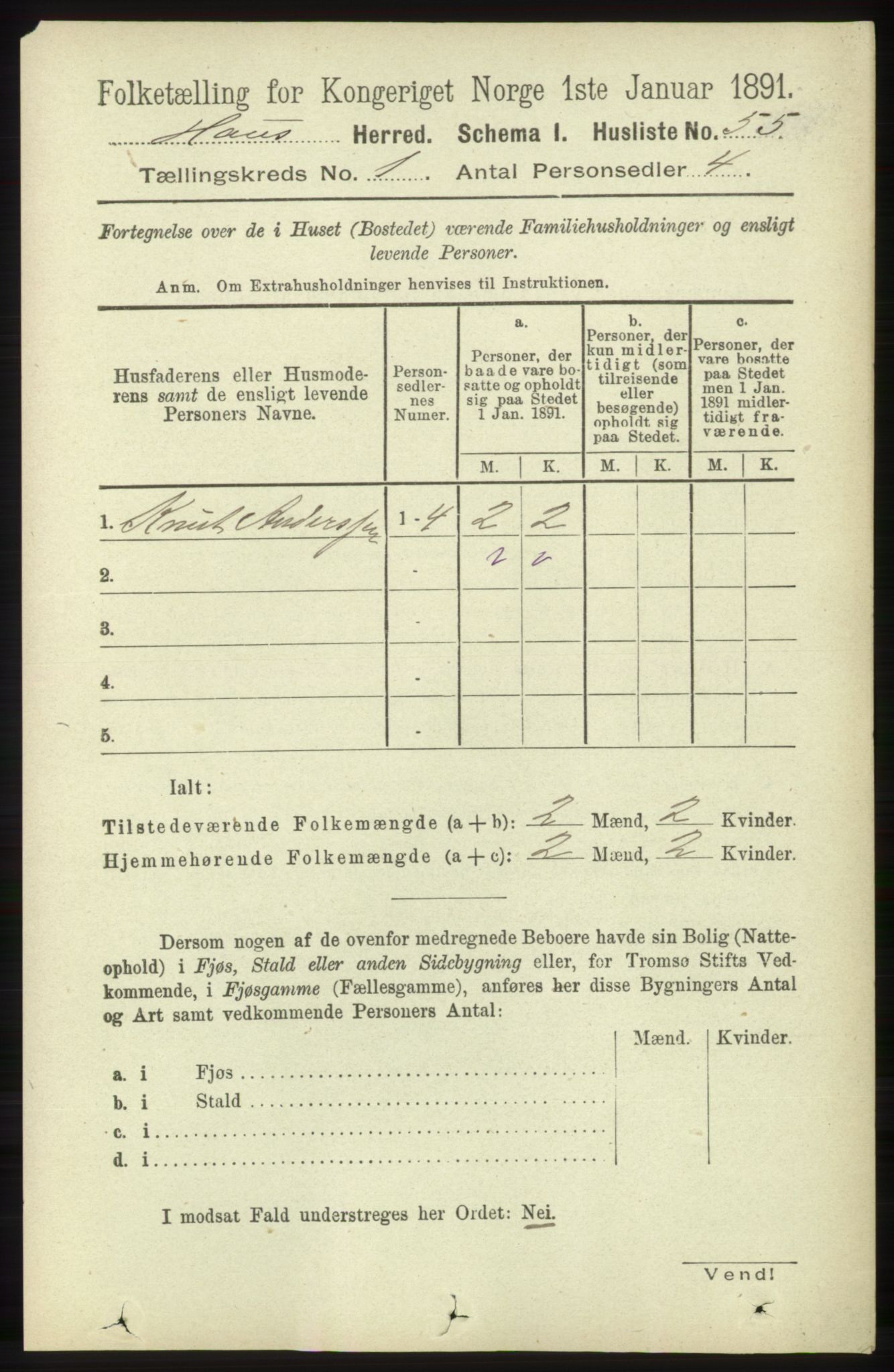 RA, Folketelling 1891 for 1250 Haus herred, 1891, s. 88