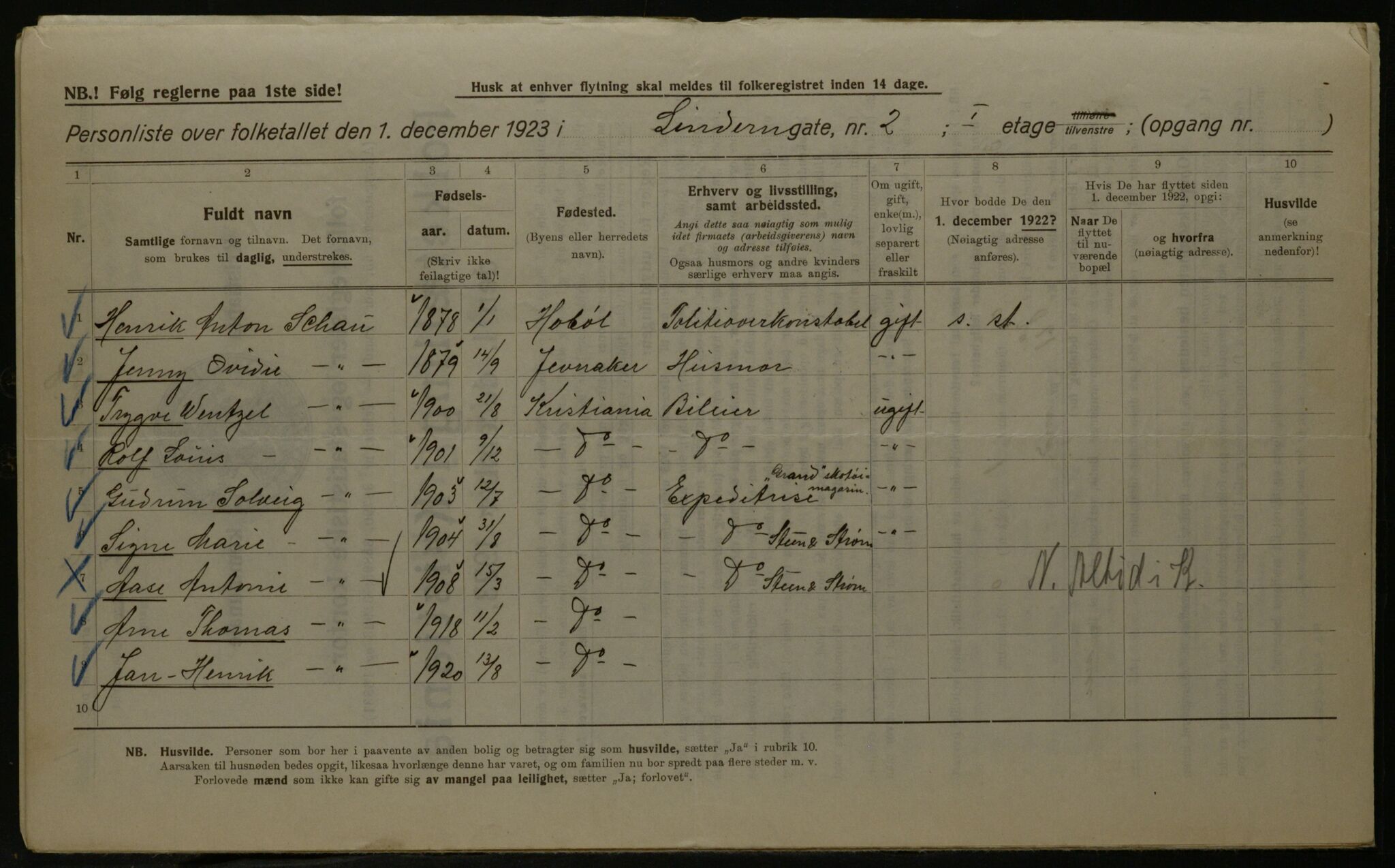 OBA, Kommunal folketelling 1.12.1923 for Kristiania, 1923, s. 64042