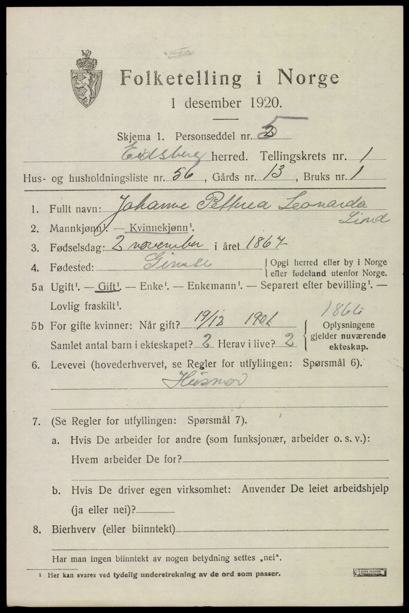 SAO, Folketelling 1920 for 0125 Eidsberg herred, 1920, s. 2589