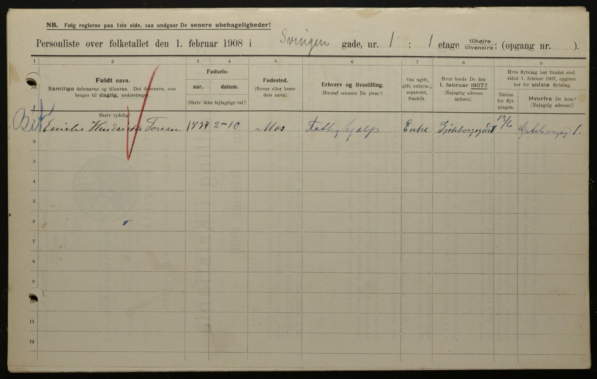 OBA, Kommunal folketelling 1.2.1908 for Kristiania kjøpstad, 1908, s. 95416