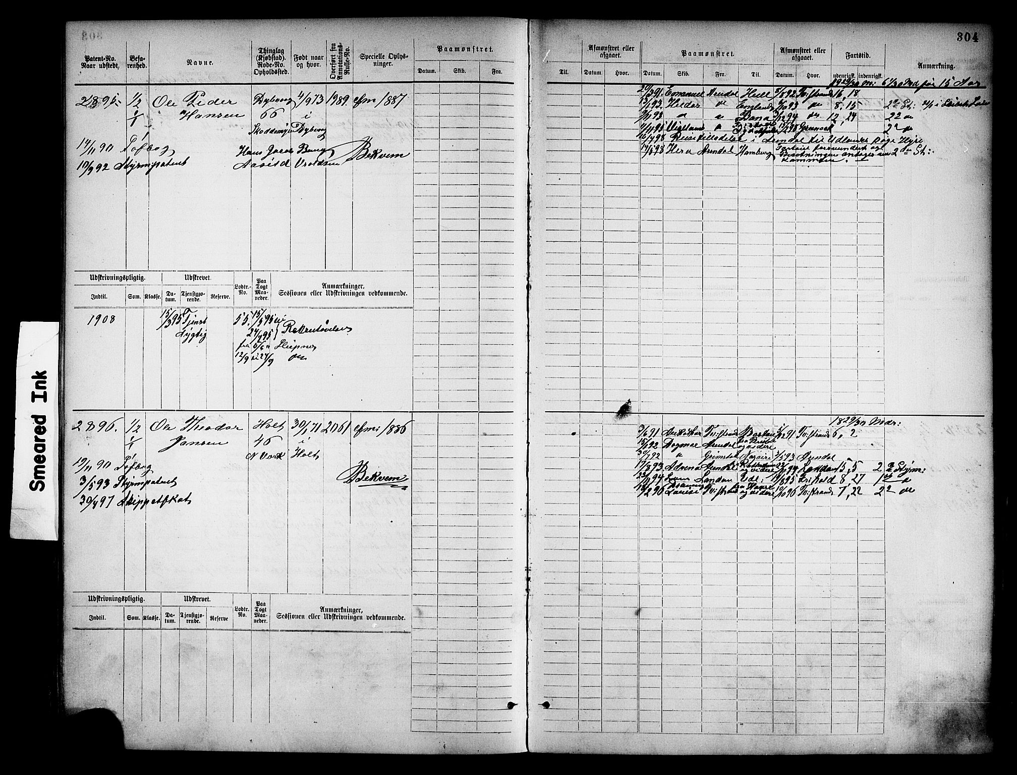 Tvedestrand mønstringskrets, SAK/2031-0011/F/Fb/L0018: Hovedrulle nr 2289-3056, U-34, 1882-1892, s. 316