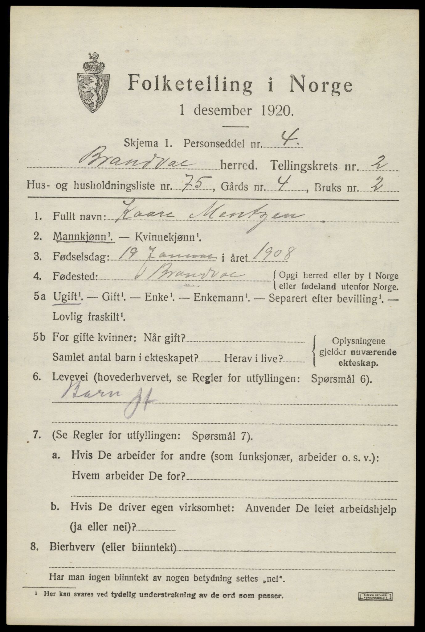 SAH, Folketelling 1920 for 0422 Brandval herred, 1920, s. 2986