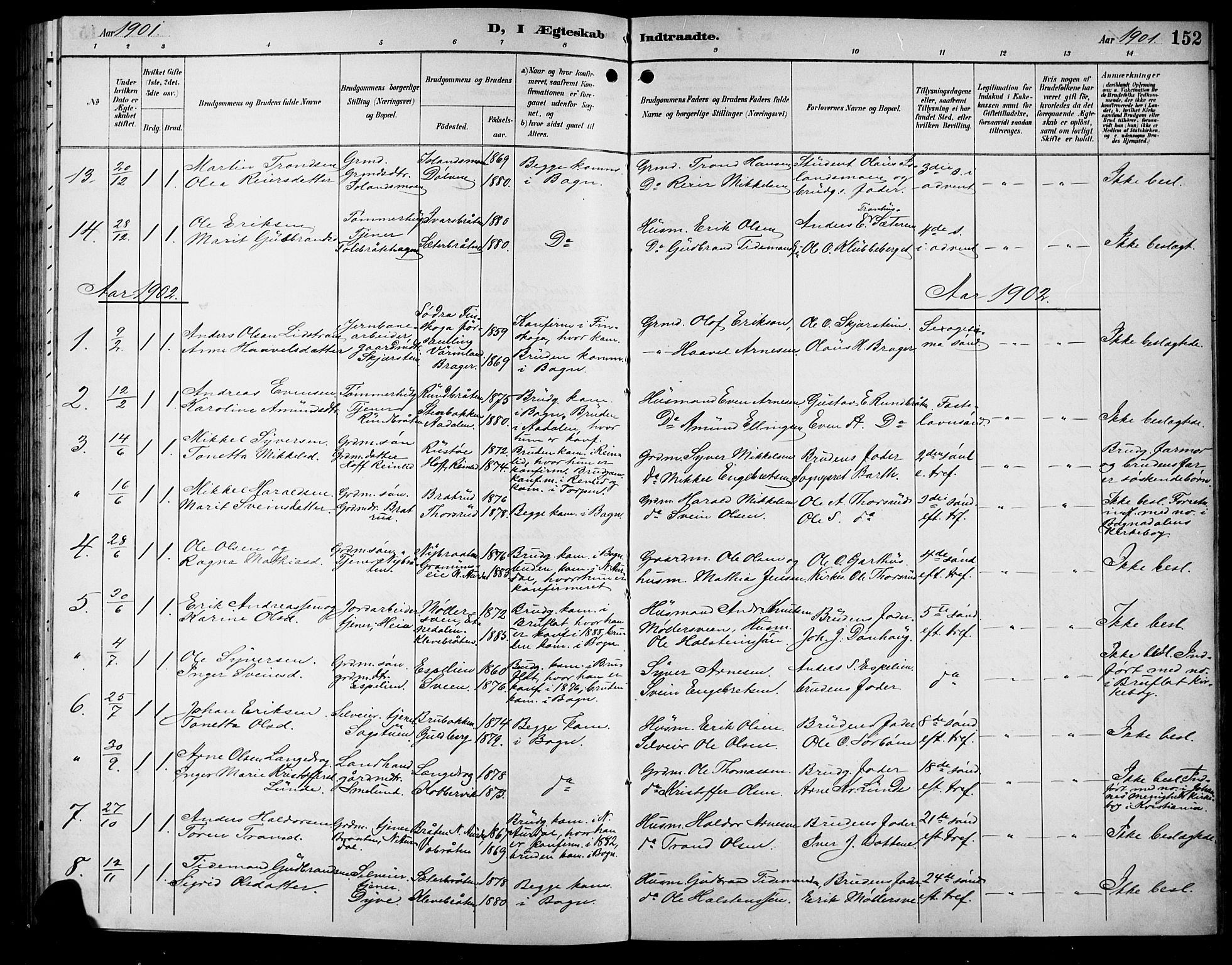 Sør-Aurdal prestekontor, AV/SAH-PREST-128/H/Ha/Hab/L0009: Klokkerbok nr. 9, 1894-1924, s. 152