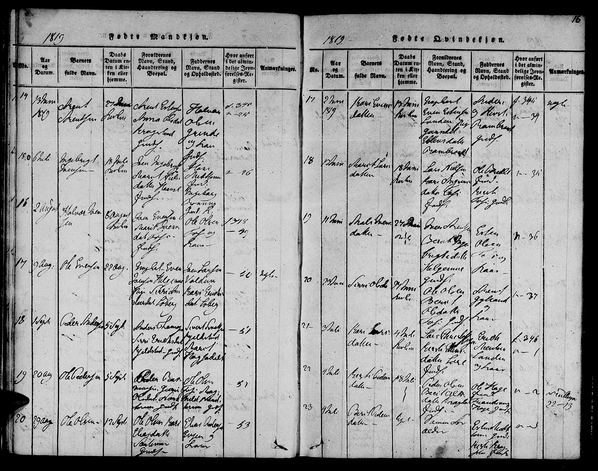 Ministerialprotokoller, klokkerbøker og fødselsregistre - Sør-Trøndelag, AV/SAT-A-1456/692/L1102: Ministerialbok nr. 692A02, 1816-1842, s. 16