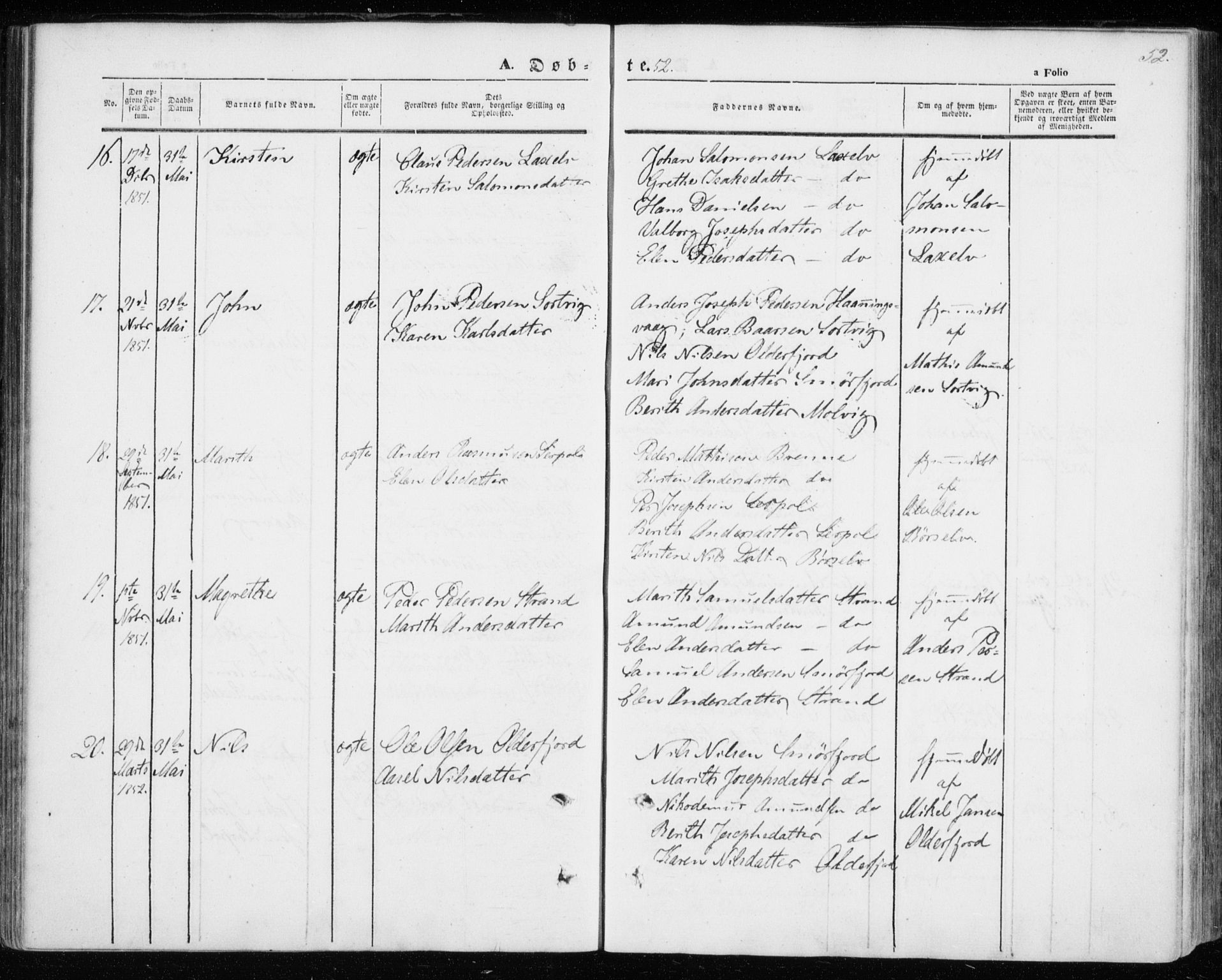 Kistrand/Porsanger sokneprestembete, AV/SATØ-S-1351/H/Ha/L0004.kirke: Ministerialbok nr. 4, 1843-1860, s. 52