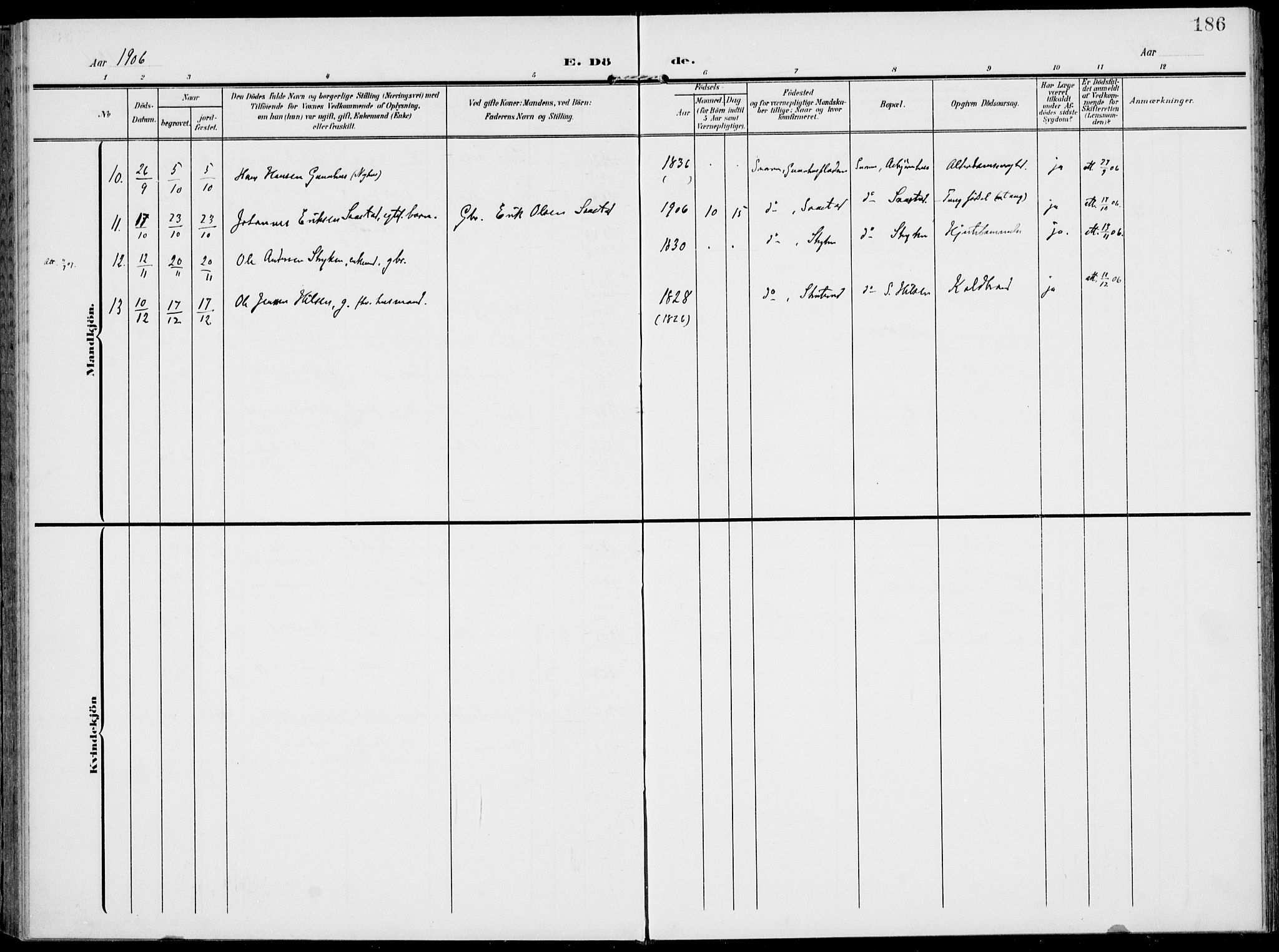 Modum kirkebøker, SAKO/A-234/F/Fa/L0019: Ministerialbok nr. 19, 1890-1914, s. 186