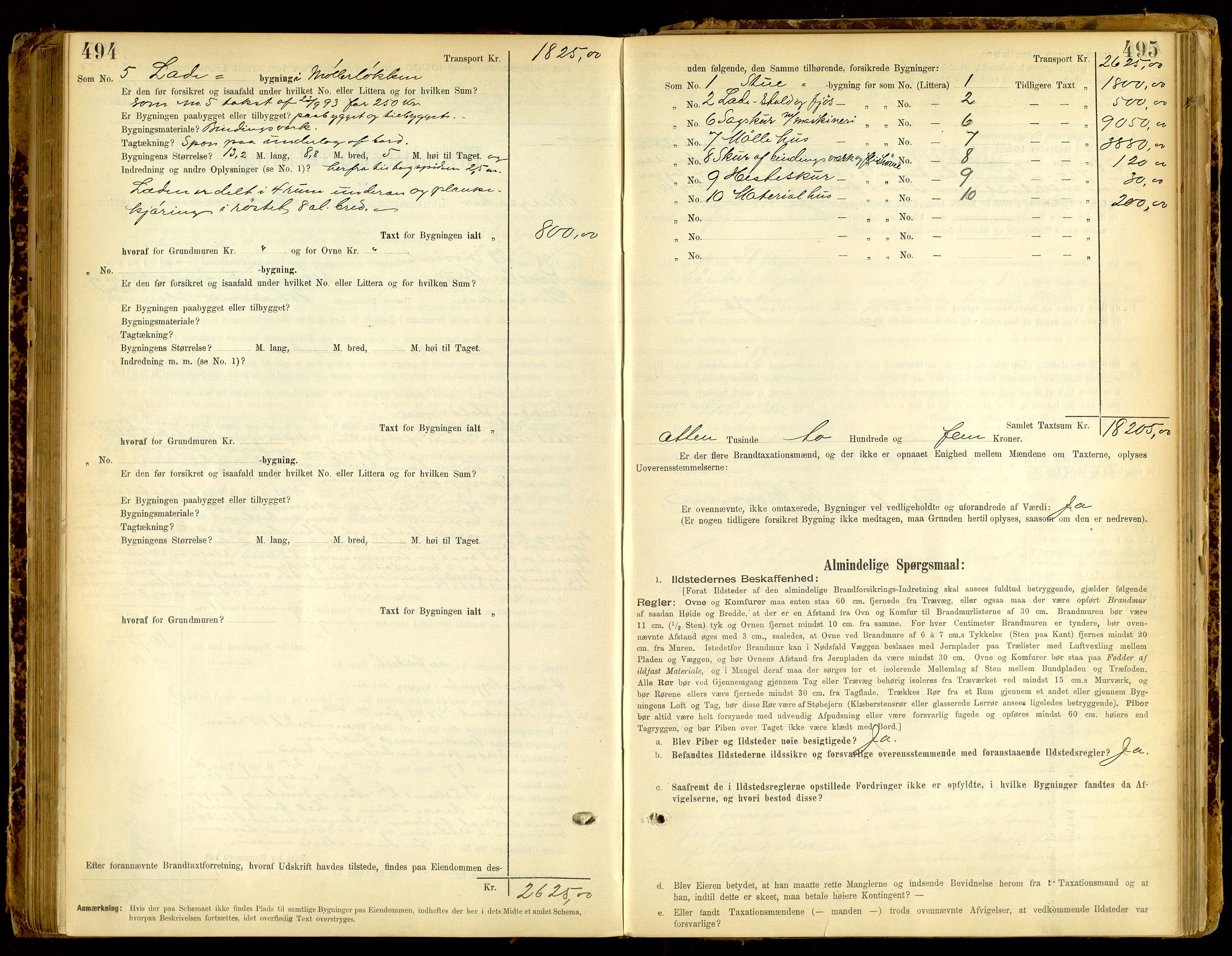 Norges Brannkasse, Ringsaker, AV/SAH-NBRANR-003/F/L0008: Branntakstprotokoll, 1894-1905, s. 494-495