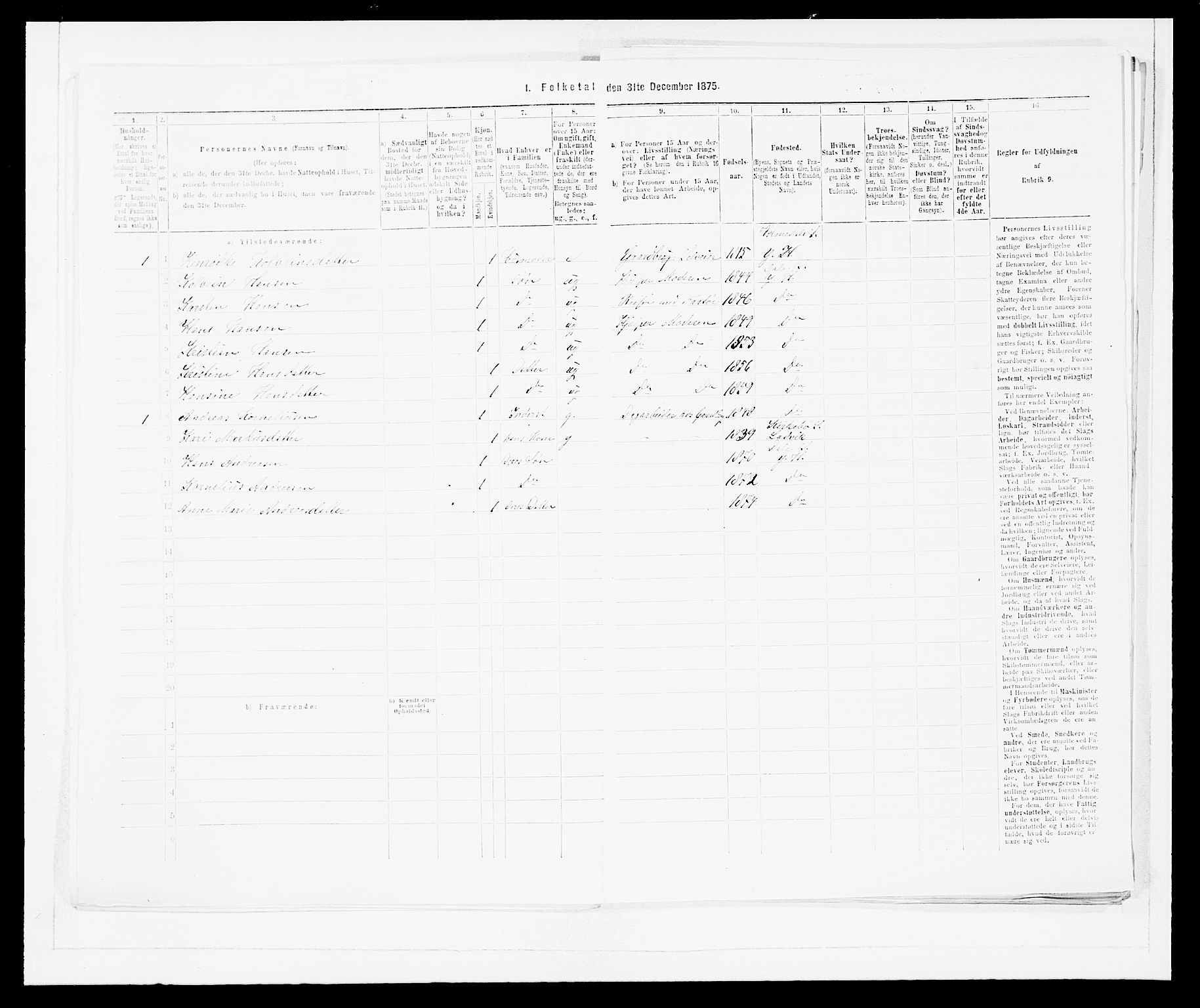 SAB, Folketelling 1875 for 1429P Ytre Holmedal prestegjeld, 1875, s. 1030