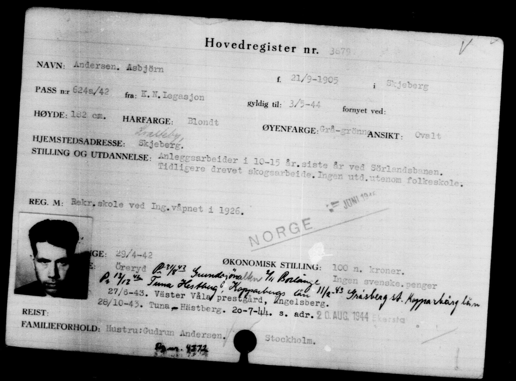Utenriksstasjonene, Legasjonen i Stockholm, Flyktningkontoret, AV/RA-S-6753/V/Va/L0004: Kjesäterkartoteket, flyktninger med registreringsnr. 3496-6610, 1940-1945, s. 445