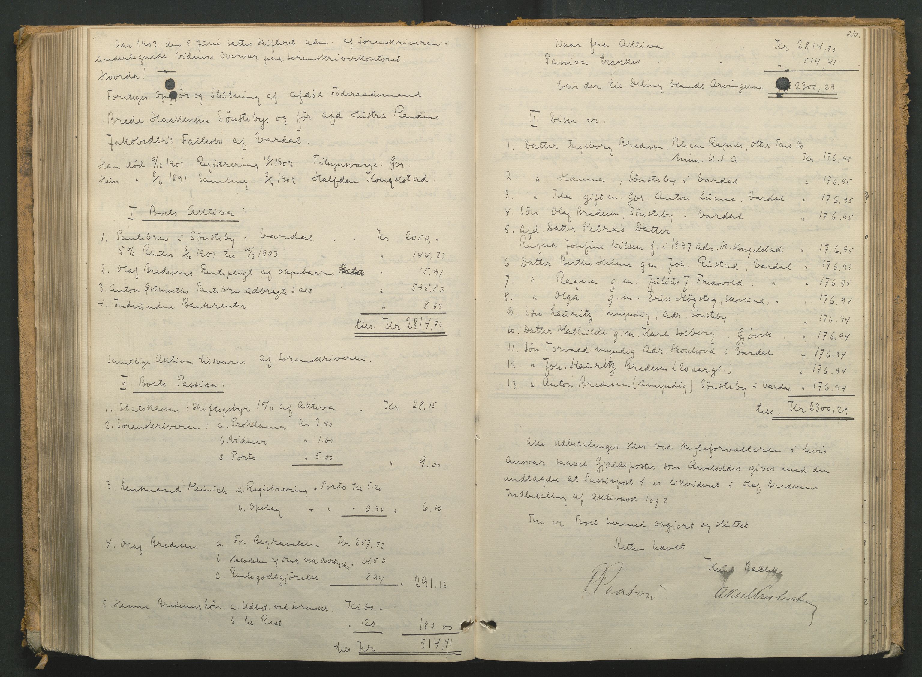 Toten tingrett, AV/SAH-TING-006/J/Jc/L0006: Skiftebehandlingsprotokoll - Vardal, 1869-1918, s. 210