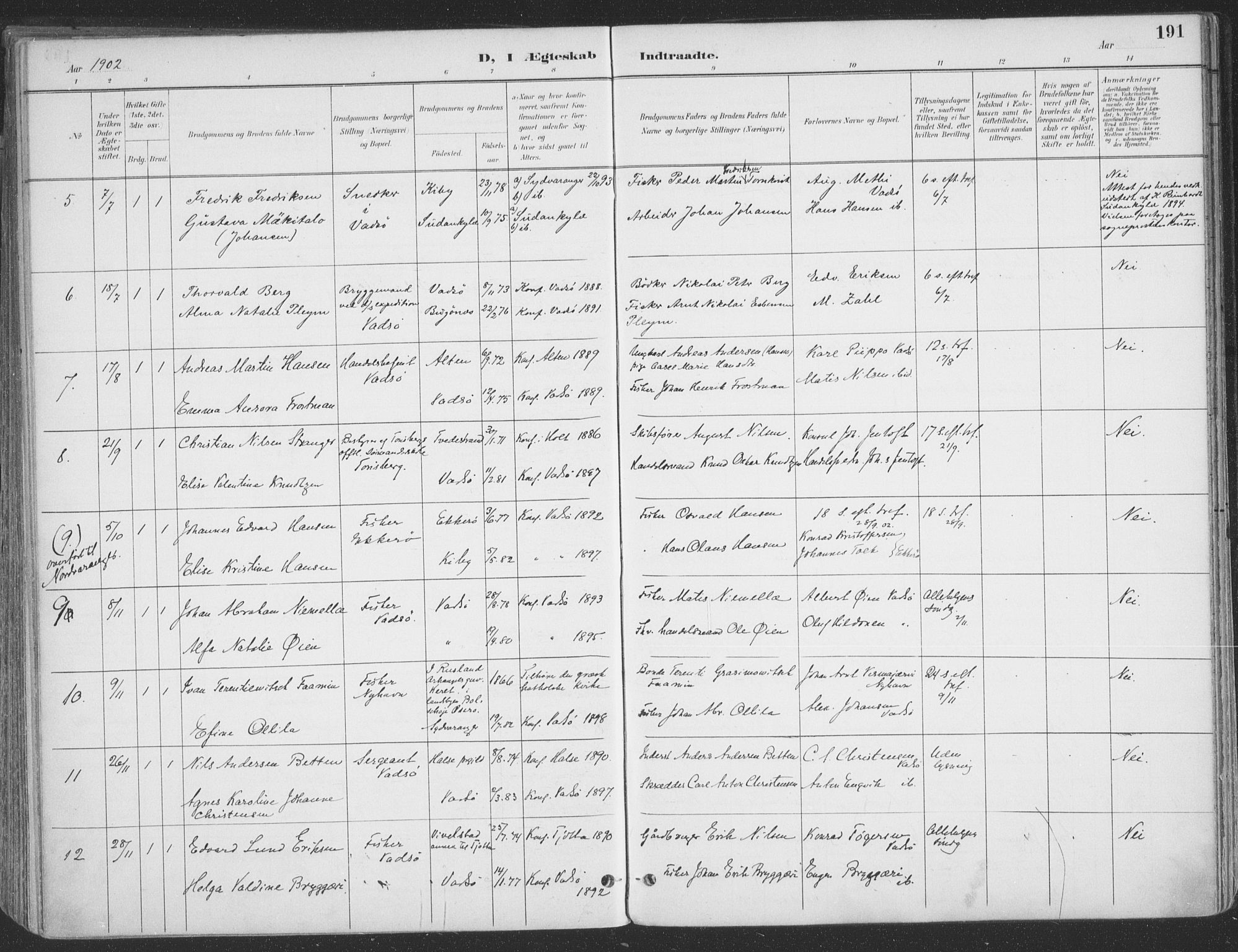 Vadsø sokneprestkontor, AV/SATØ-S-1325/H/Ha/L0007kirke: Ministerialbok nr. 7, 1896-1916, s. 191