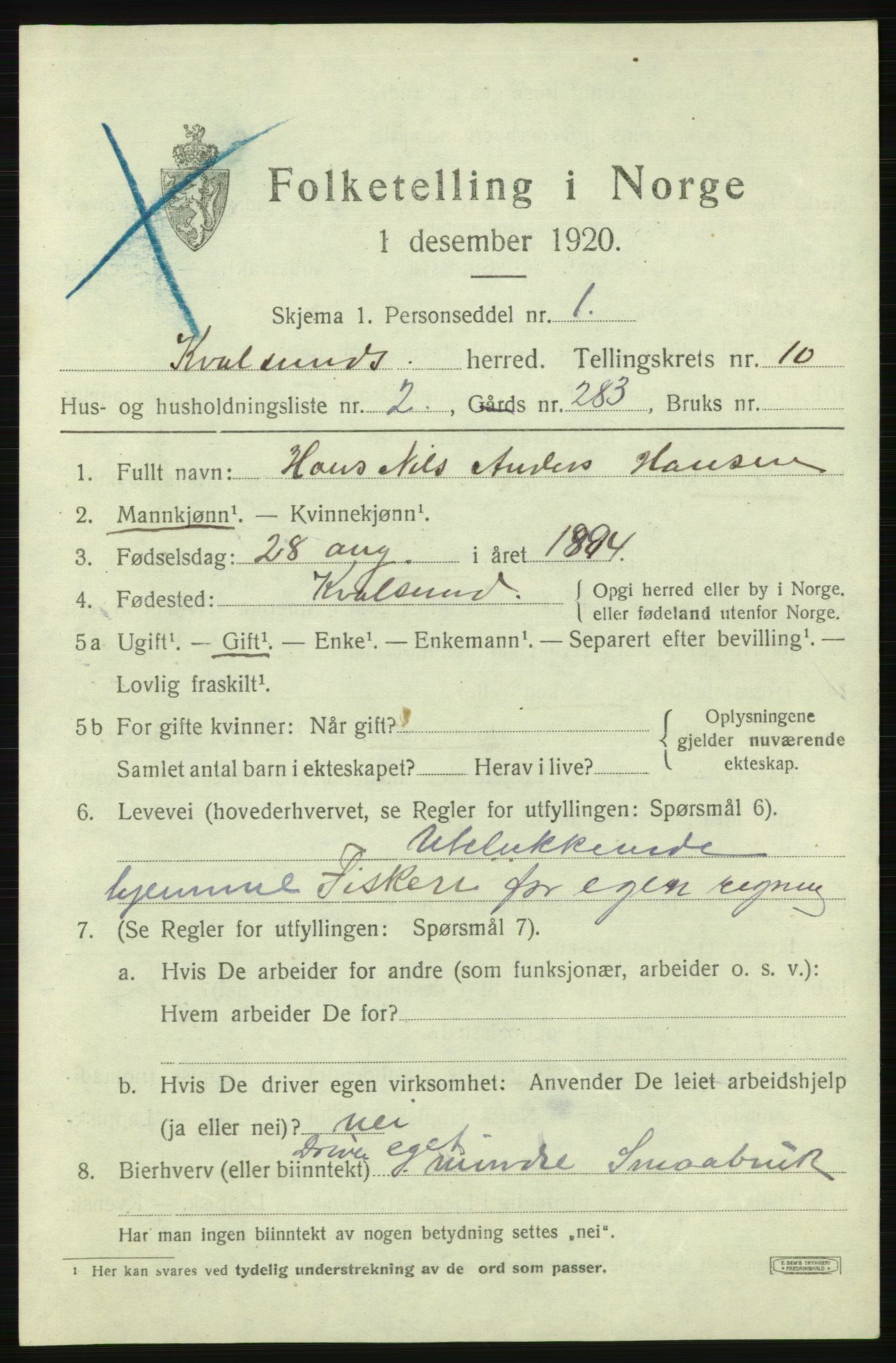 SATØ, Folketelling 1920 for 2017 Kvalsund herred, 1920, s. 2918