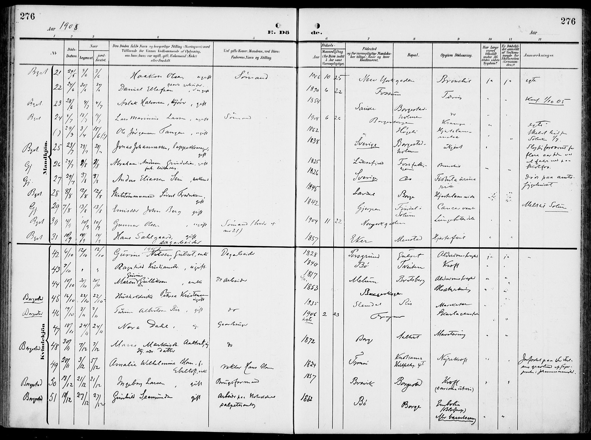 Gjerpen kirkebøker, AV/SAKO-A-265/F/Fa/L0012: Ministerialbok nr. I 12, 1905-1913, s. 276
