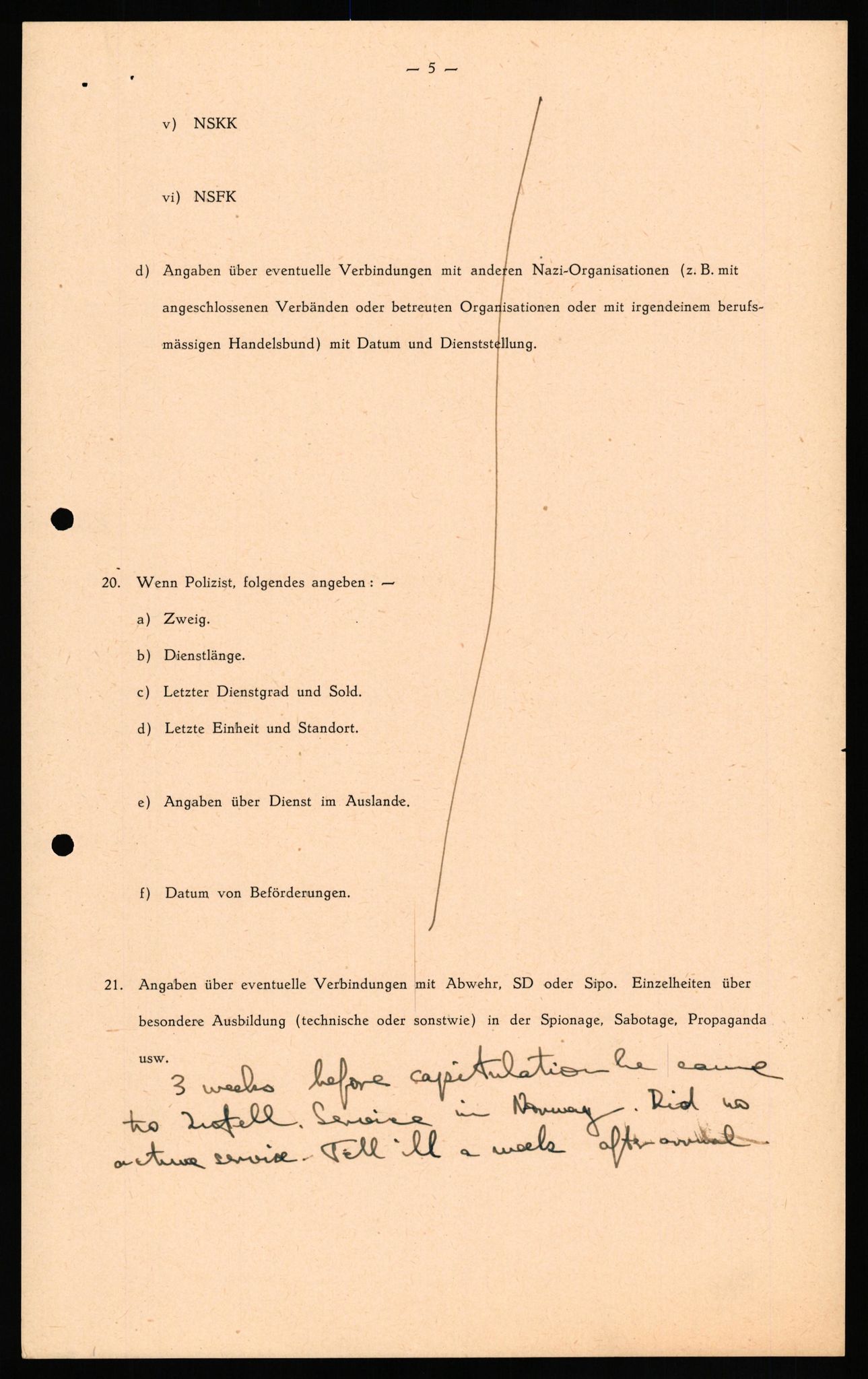 Forsvaret, Forsvarets overkommando II, RA/RAFA-3915/D/Db/L0032: CI Questionaires. Tyske okkupasjonsstyrker i Norge. Tyskere., 1945-1946, s. 62