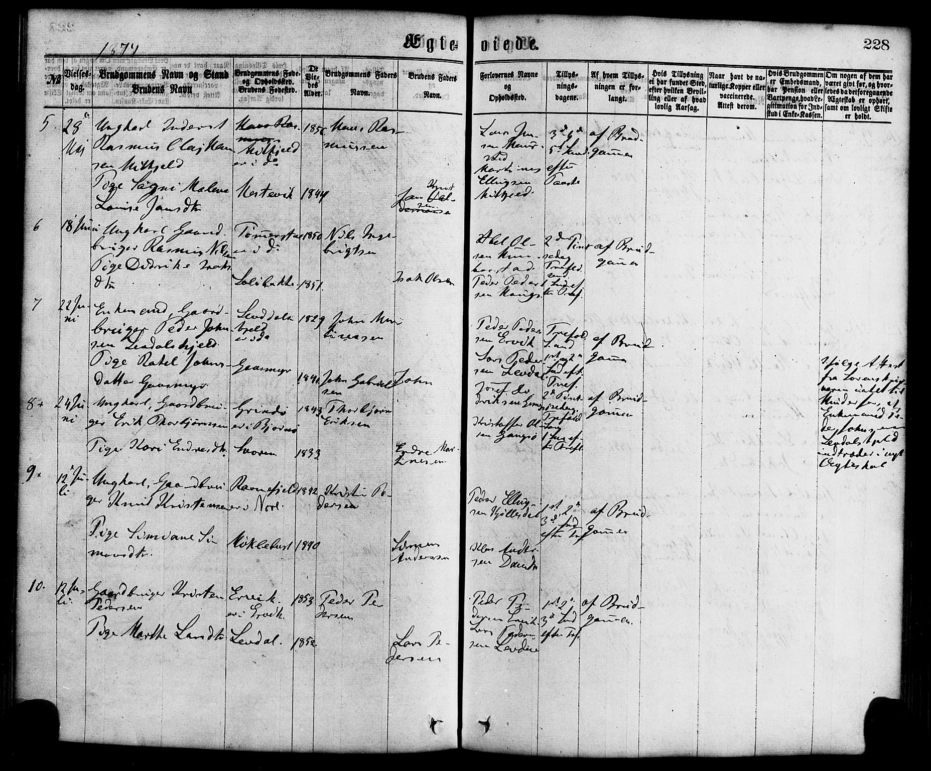 Davik sokneprestembete, AV/SAB-A-79701/H/Haa/Haaa/L0006: Ministerialbok nr. A 6, 1867-1881, s. 228