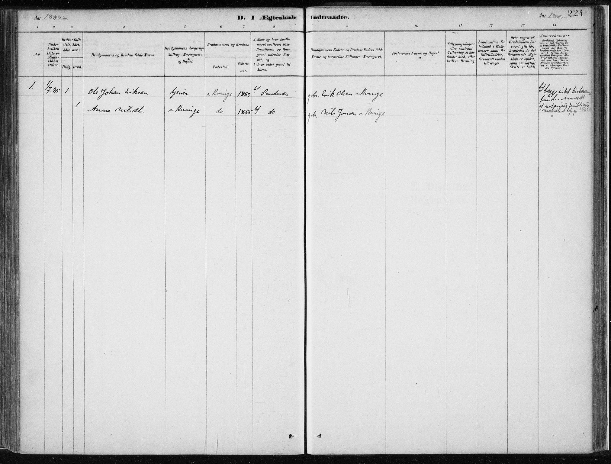 Masfjorden Sokneprestembete, SAB/A-77001: Ministerialbok nr. B  1, 1876-1899, s. 224