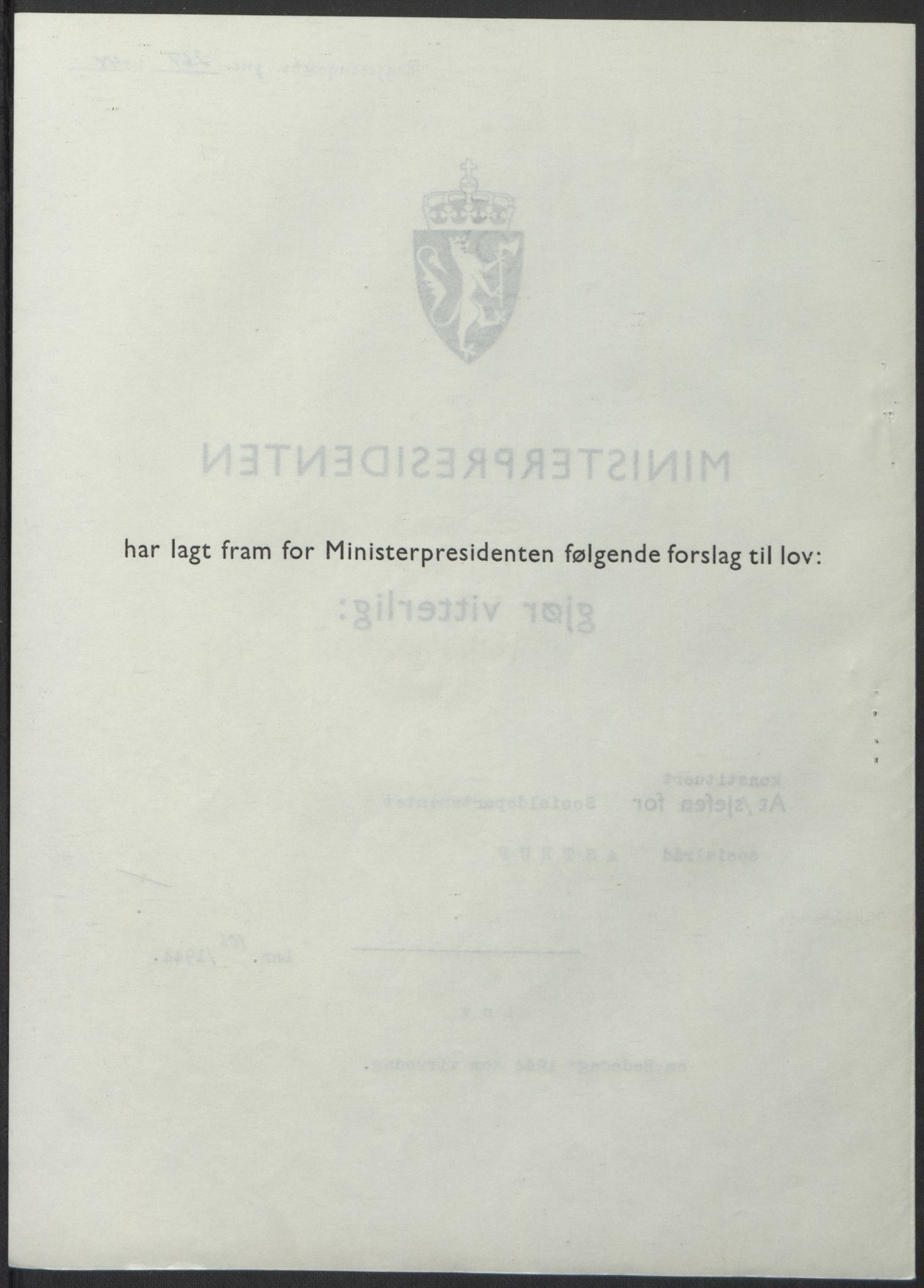 NS-administrasjonen 1940-1945 (Statsrådsekretariatet, de kommisariske statsråder mm), RA/S-4279/D/Db/L0100: Lover, 1944, s. 502