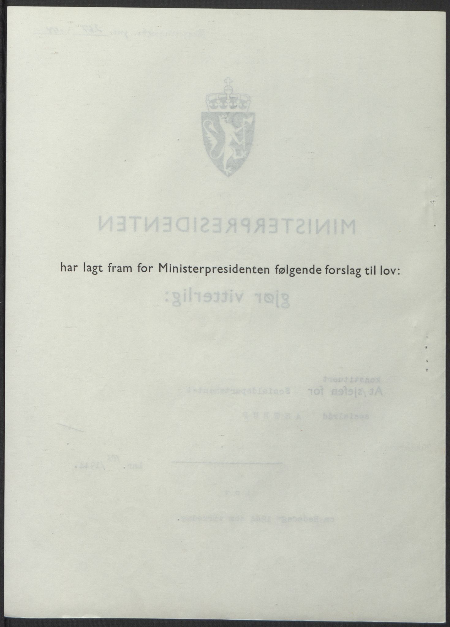 NS-administrasjonen 1940-1945 (Statsrådsekretariatet, de kommisariske statsråder mm), AV/RA-S-4279/D/Db/L0100: Lover, 1944, s. 502