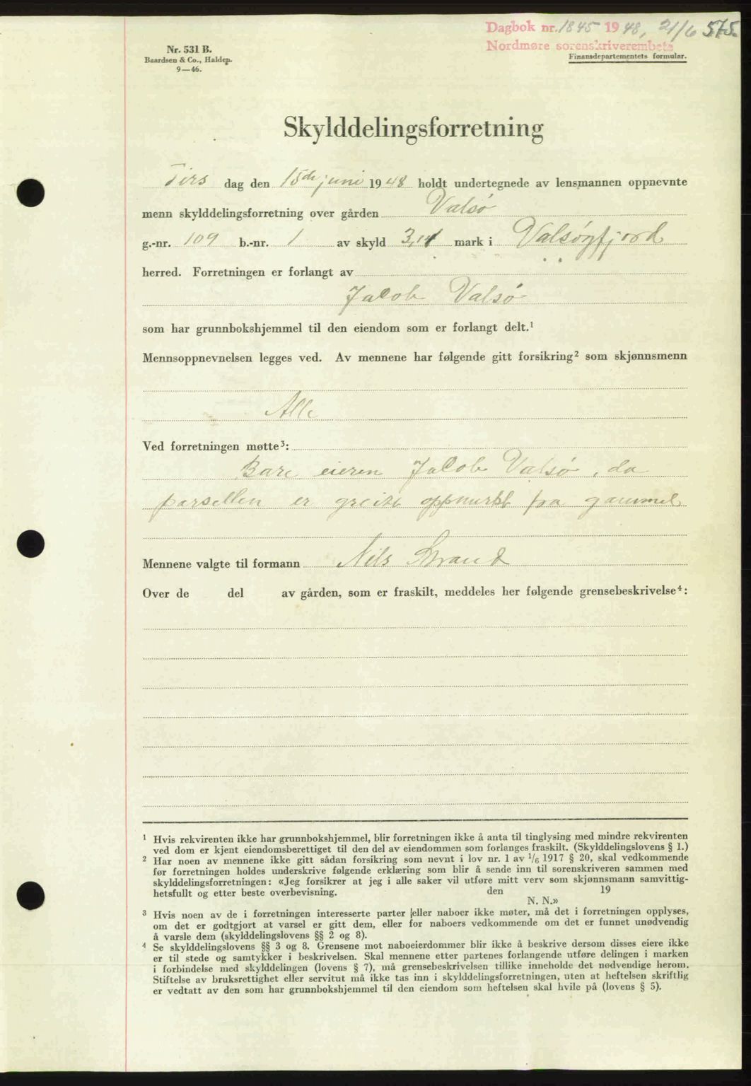 Nordmøre sorenskriveri, SAT/A-4132/1/2/2Ca: Pantebok nr. A108, 1948-1948, Dagboknr: 1845/1948