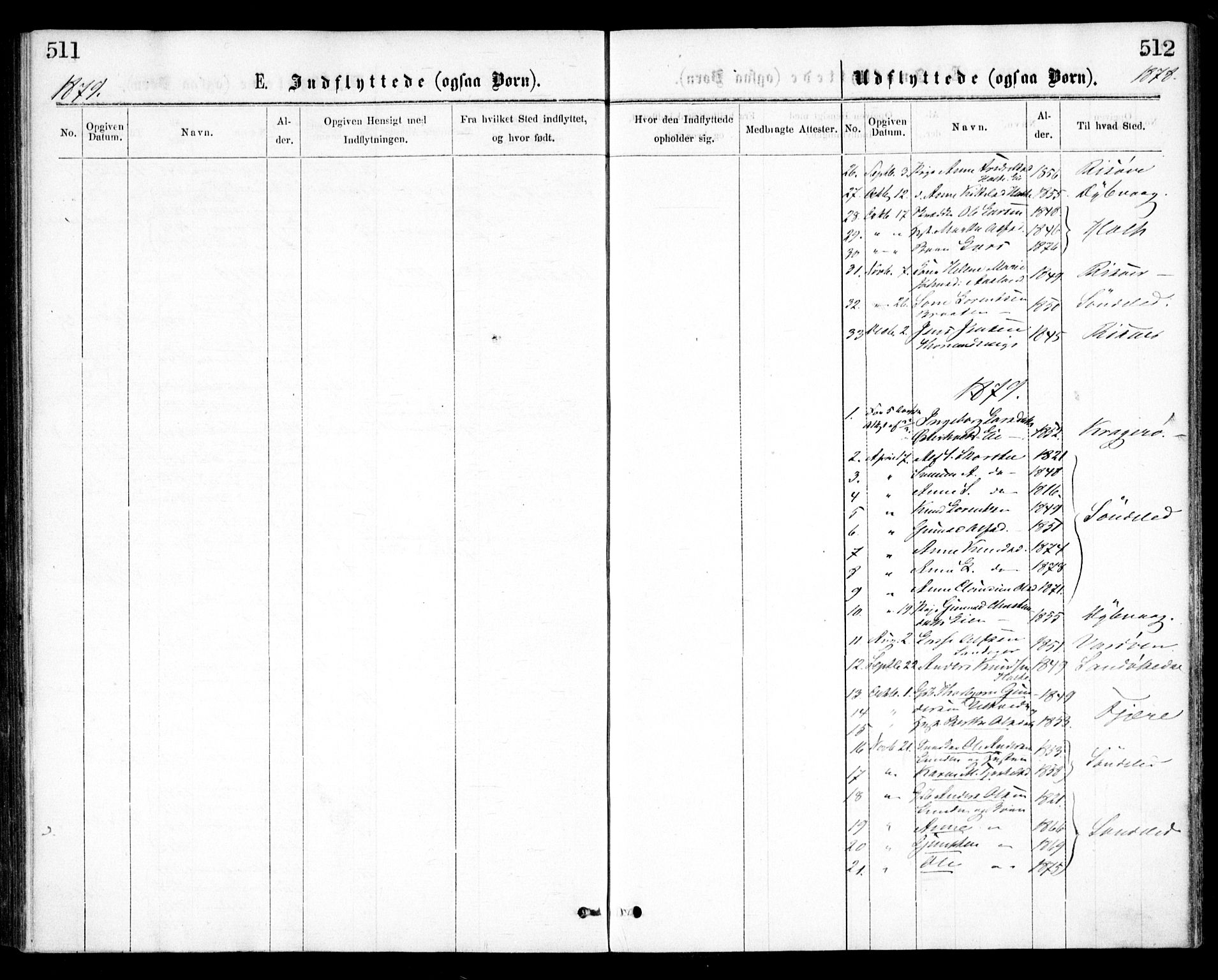 Gjerstad sokneprestkontor, SAK/1111-0014/F/Fa/Faa/L0008: Ministerialbok nr. A 8, 1876-1884, s. 511-512