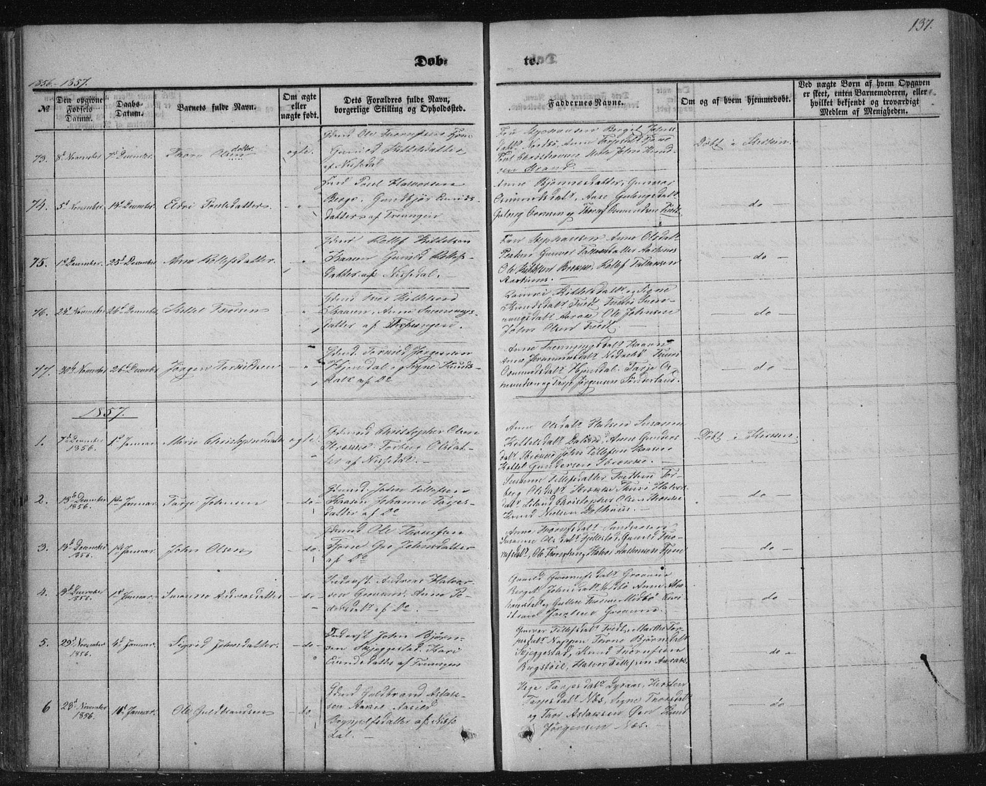 Nissedal kirkebøker, AV/SAKO-A-288/F/Fa/L0003: Ministerialbok nr. I 3, 1846-1870, s. 136-137