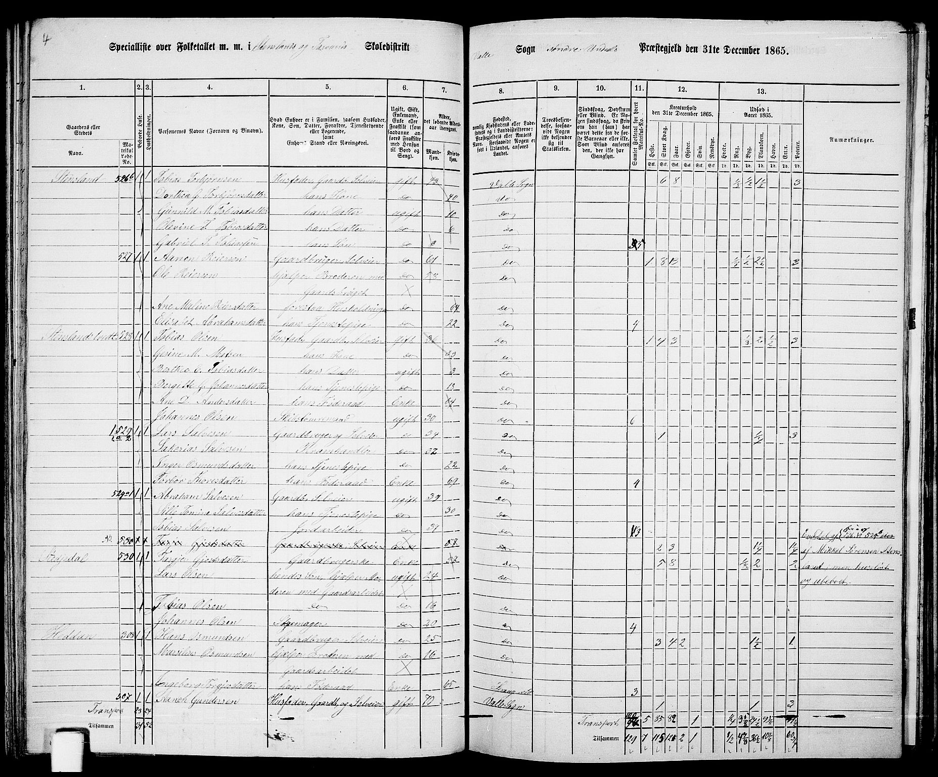 RA, Folketelling 1865 for 1029P Sør-Audnedal prestegjeld, 1865, s. 107