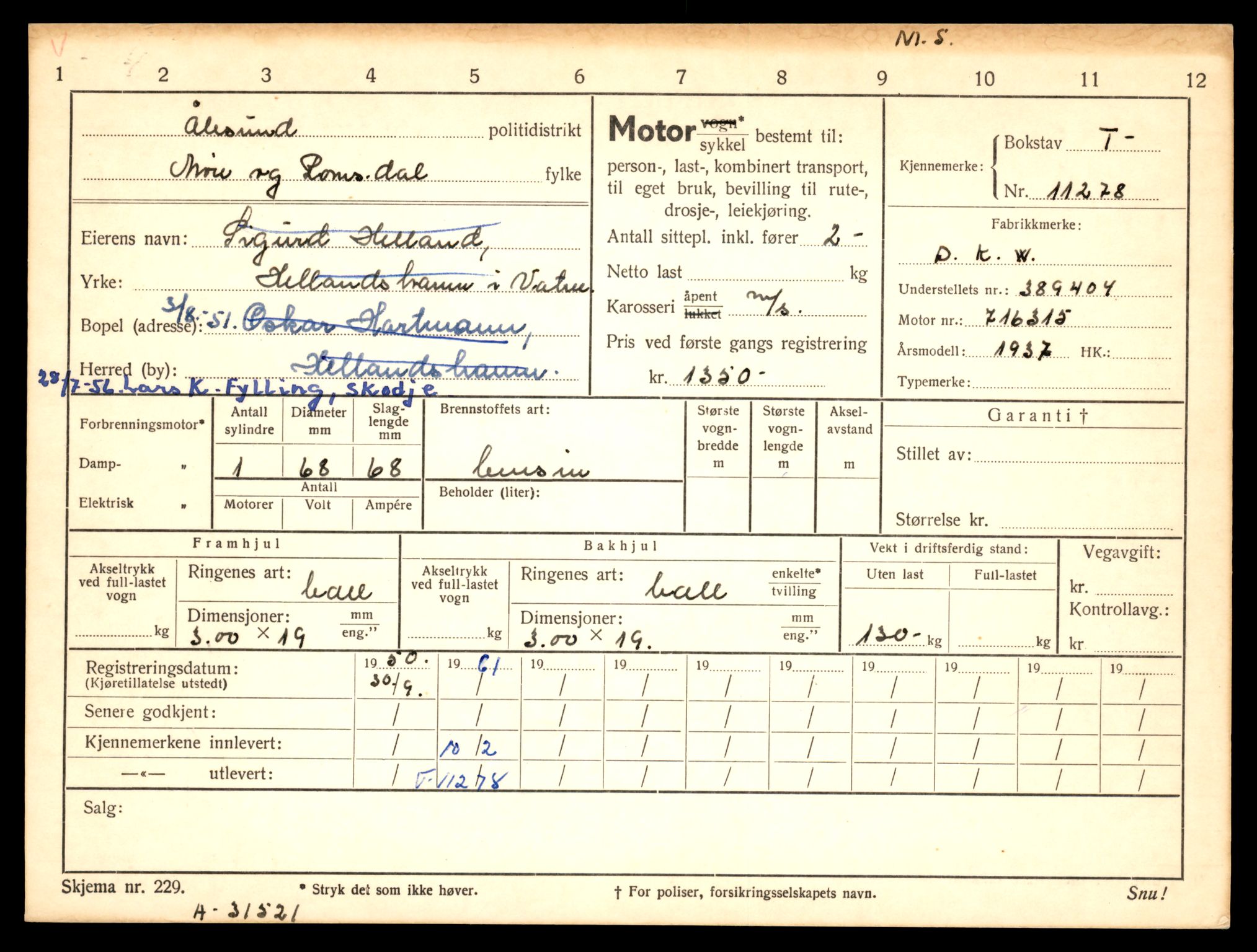 Møre og Romsdal vegkontor - Ålesund trafikkstasjon, SAT/A-4099/F/Fe/L0027: Registreringskort for kjøretøy T 11161 - T 11289, 1927-1998, s. 3107
