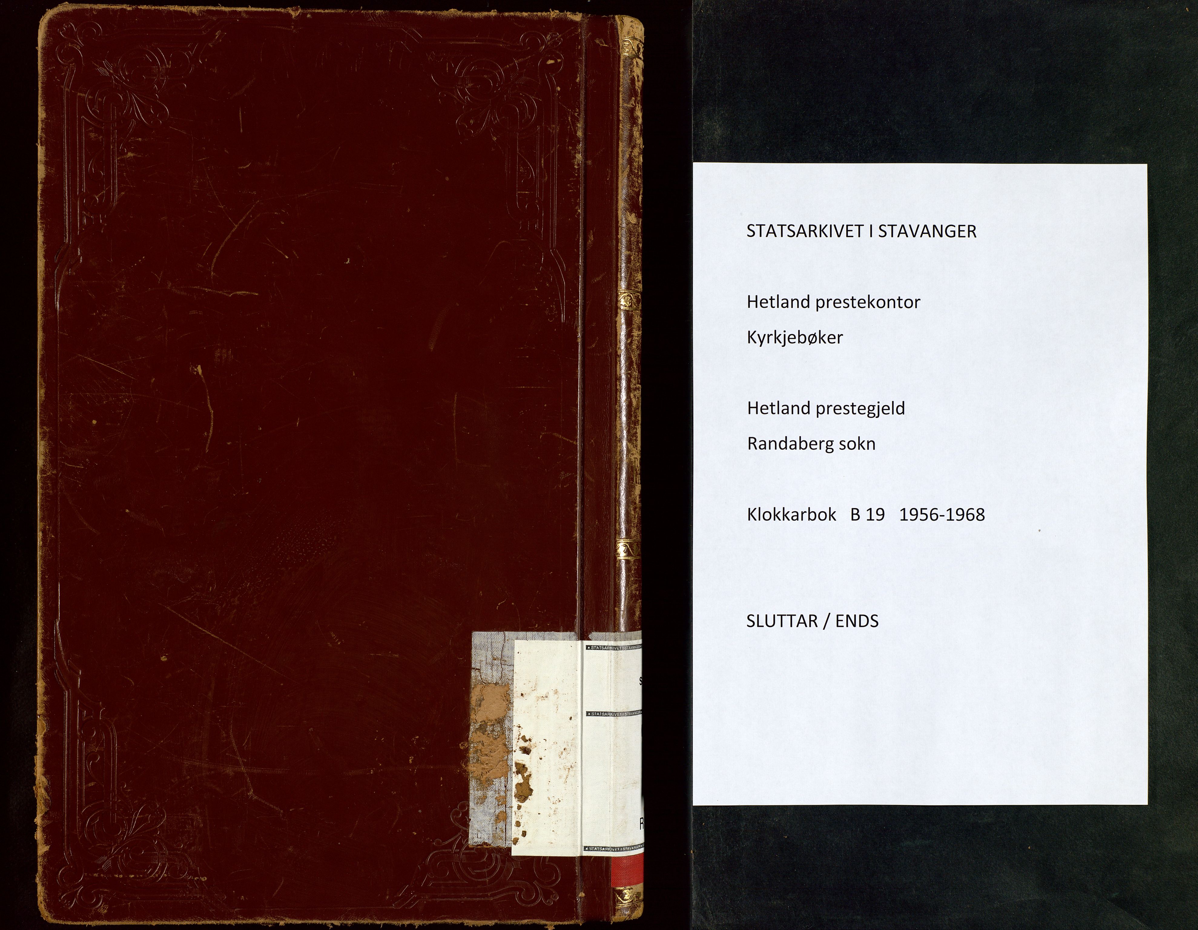 Hetland sokneprestkontor, SAST/A-101826/30/30BB/L0019: Klokkerbok nr. B 19, 1956-1968