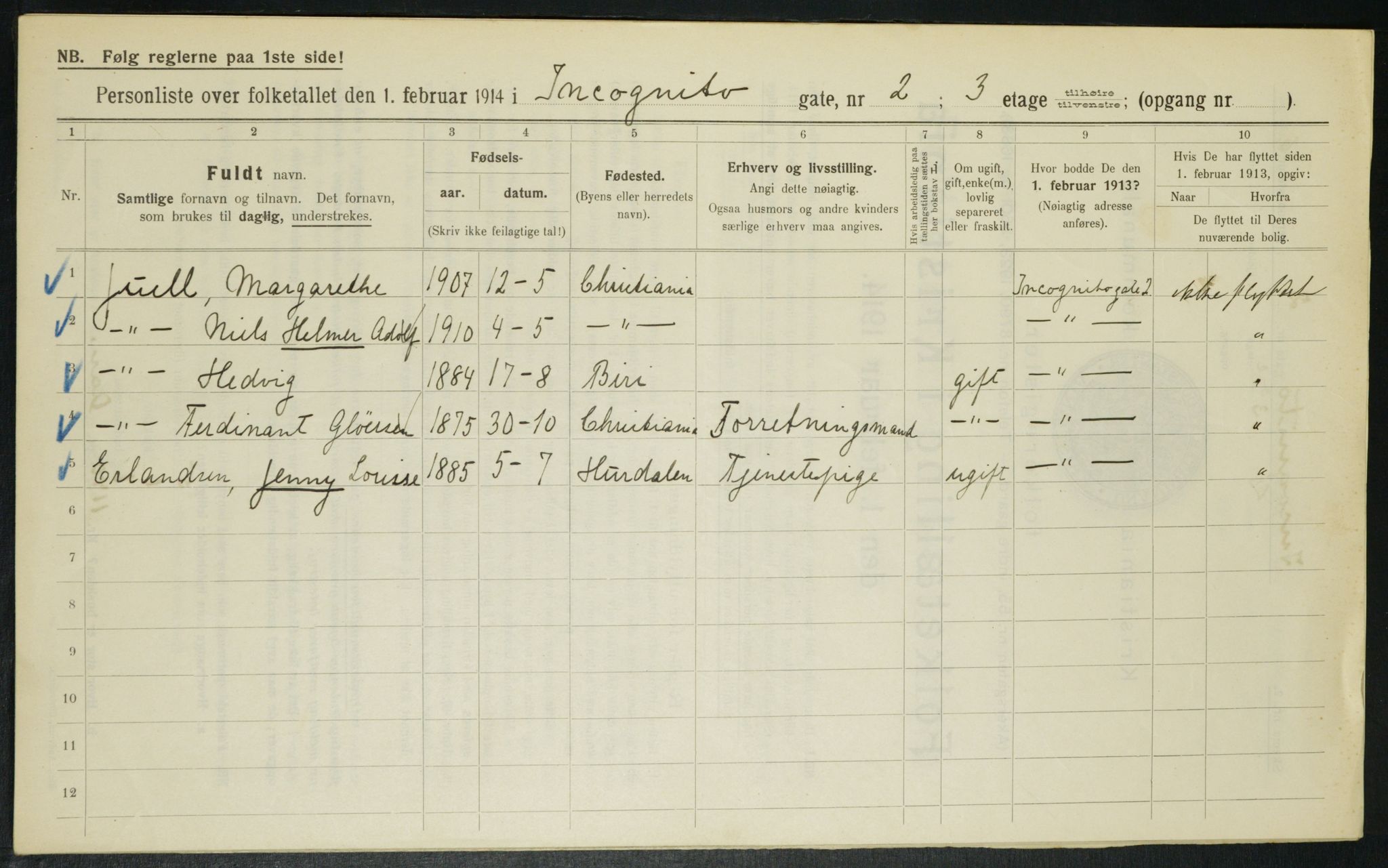 OBA, Kommunal folketelling 1.2.1914 for Kristiania, 1914, s. 44013