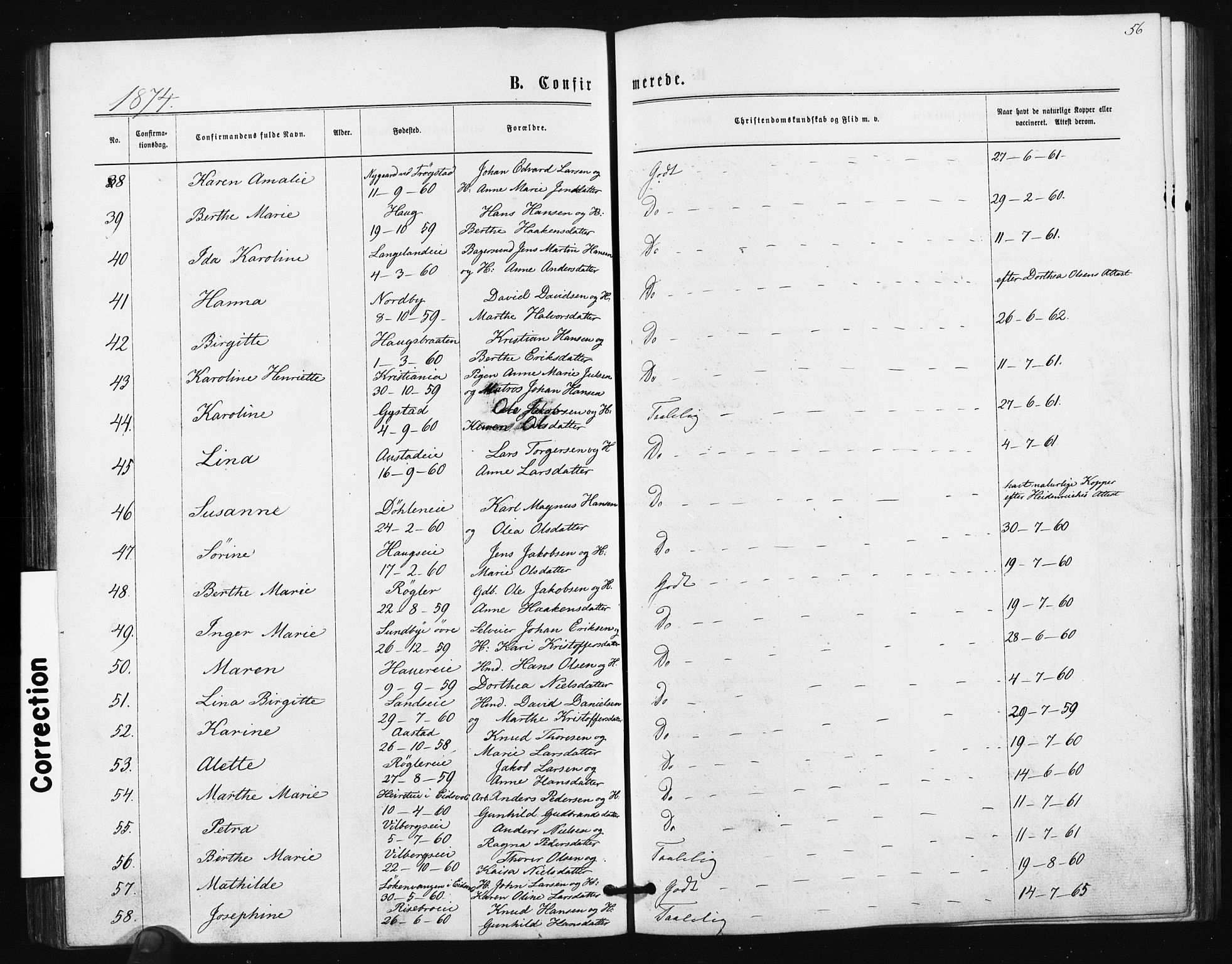 Ullensaker prestekontor Kirkebøker, AV/SAO-A-10236a/F/Fa/L0017: Ministerialbok nr. I 17, 1871-1875, s. 56