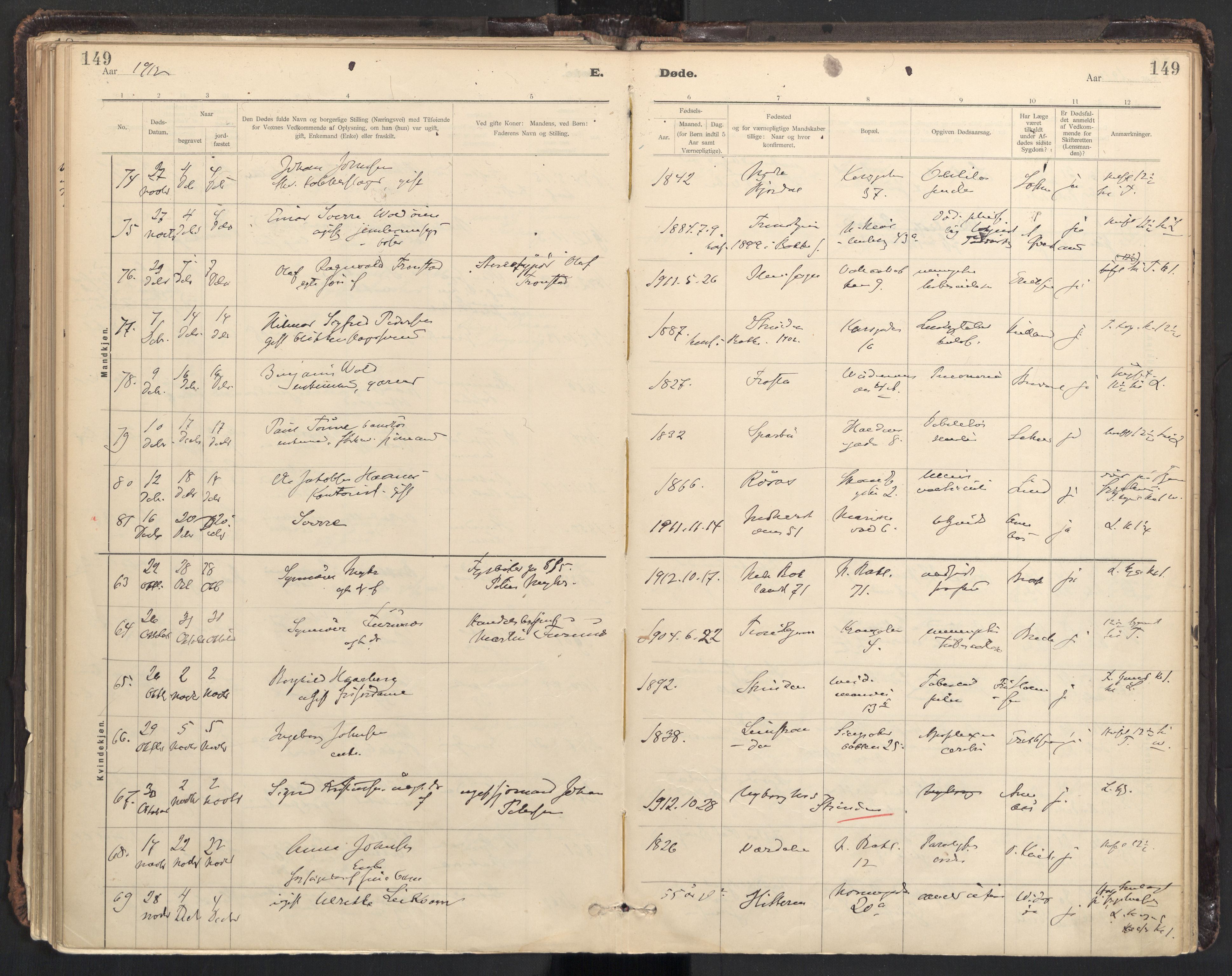 Ministerialprotokoller, klokkerbøker og fødselsregistre - Sør-Trøndelag, SAT/A-1456/604/L0204: Ministerialbok nr. 604A24, 1911-1920, s. 149