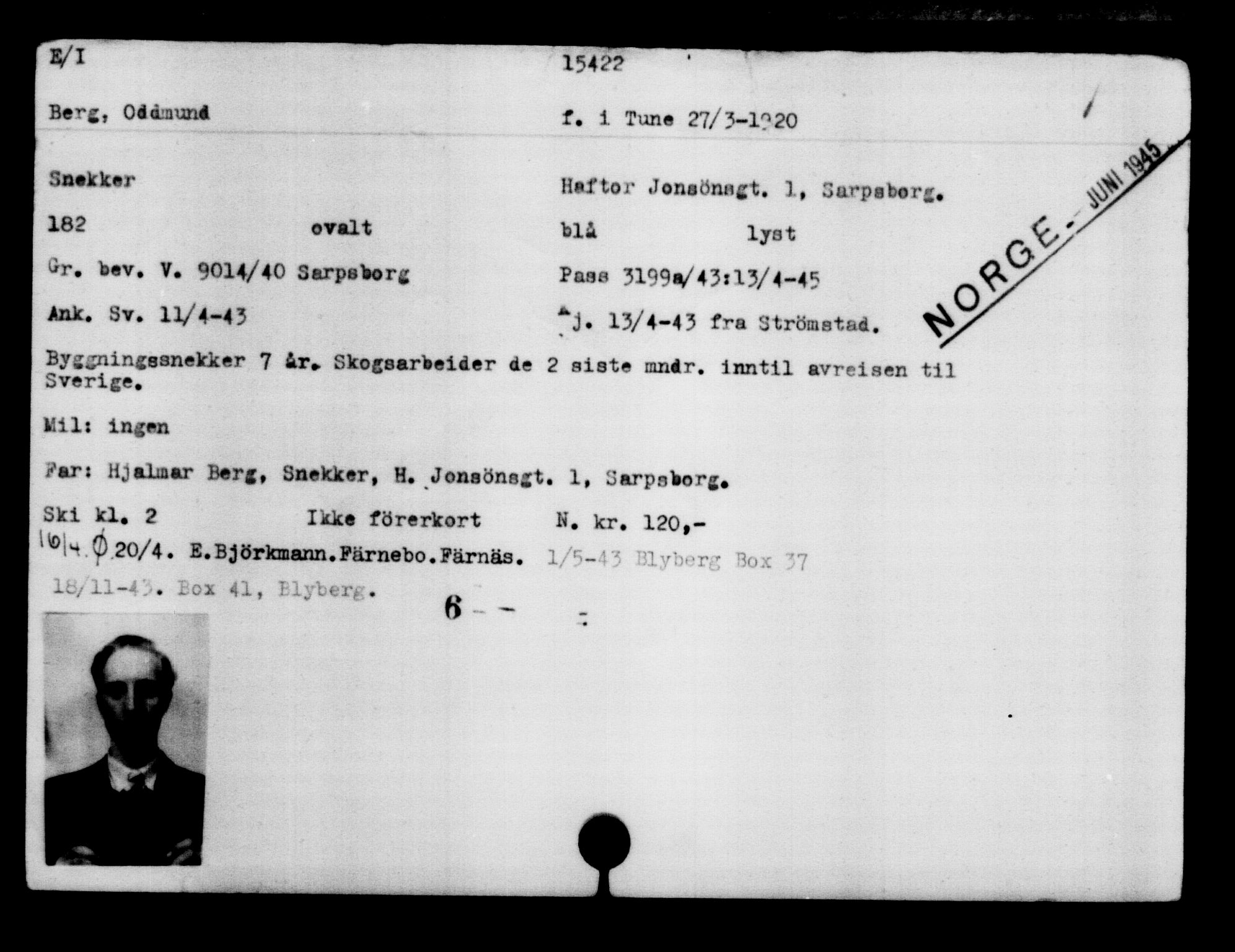 Den Kgl. Norske Legasjons Flyktningskontor, AV/RA-S-6753/V/Va/L0007: Kjesäterkartoteket.  Flyktningenr. 12700-15723, 1940-1945, s. 3120